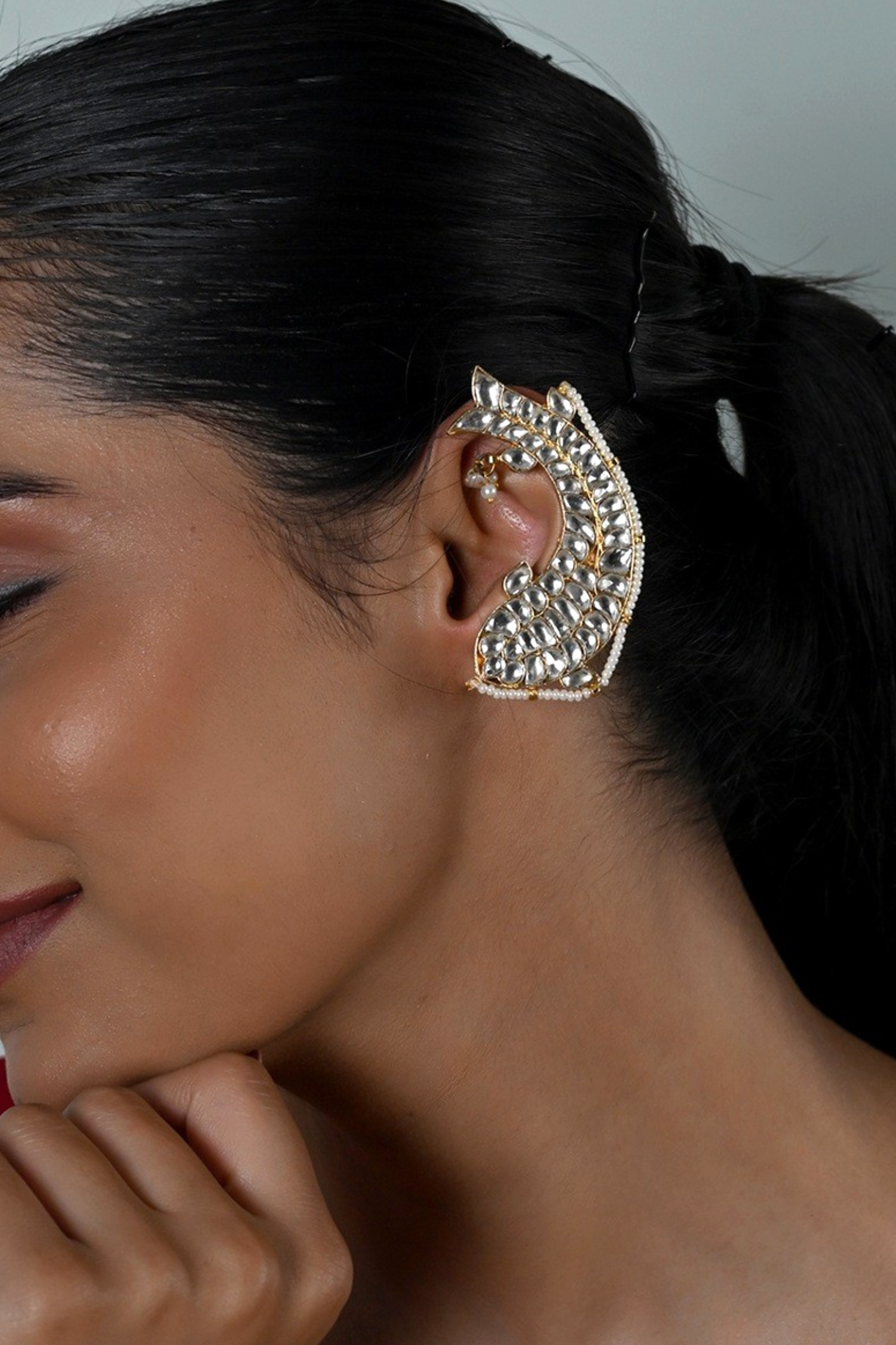 Kairani Pachi Kundan Ear Cuffs
