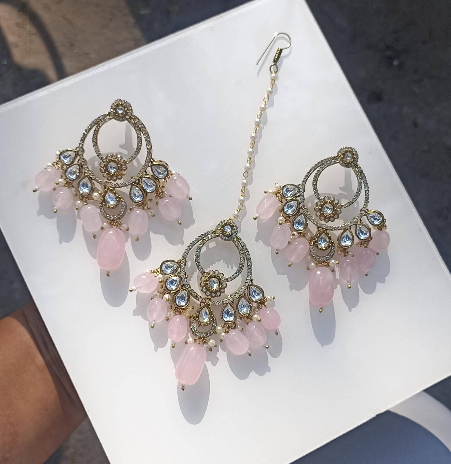 Meeta Polki Earrings with Maangtika