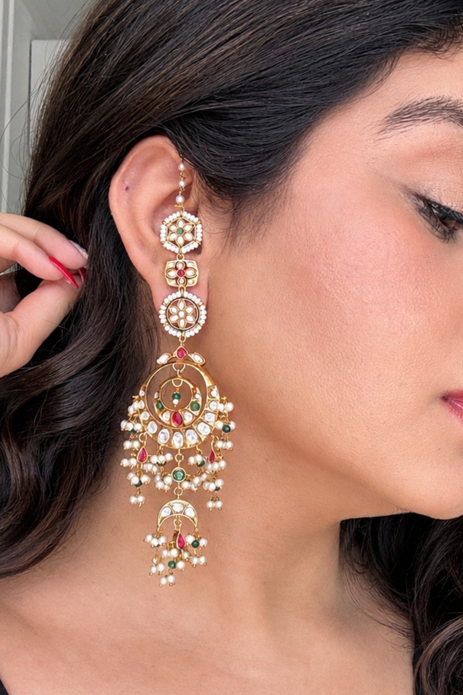 Hayat Gold Plated Polki Earrings