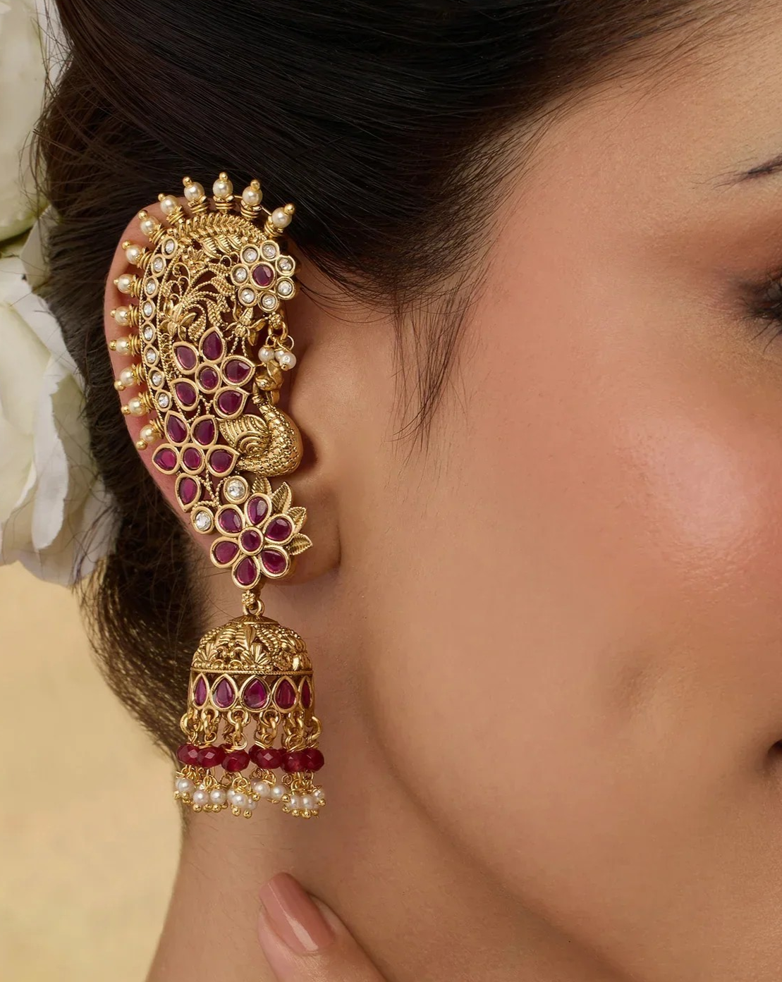 Ritika Gold Plated Earcuff Jhumkas