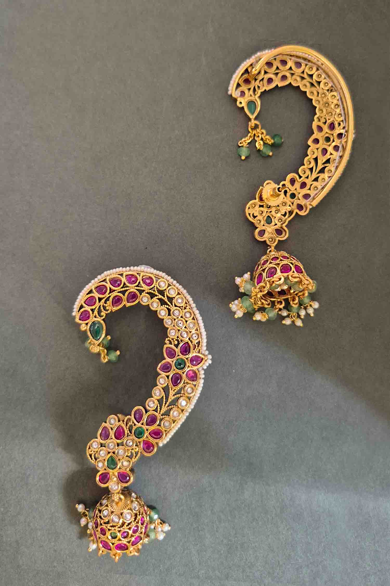 Haasini Kemp Stone Earcuff Jhumkas