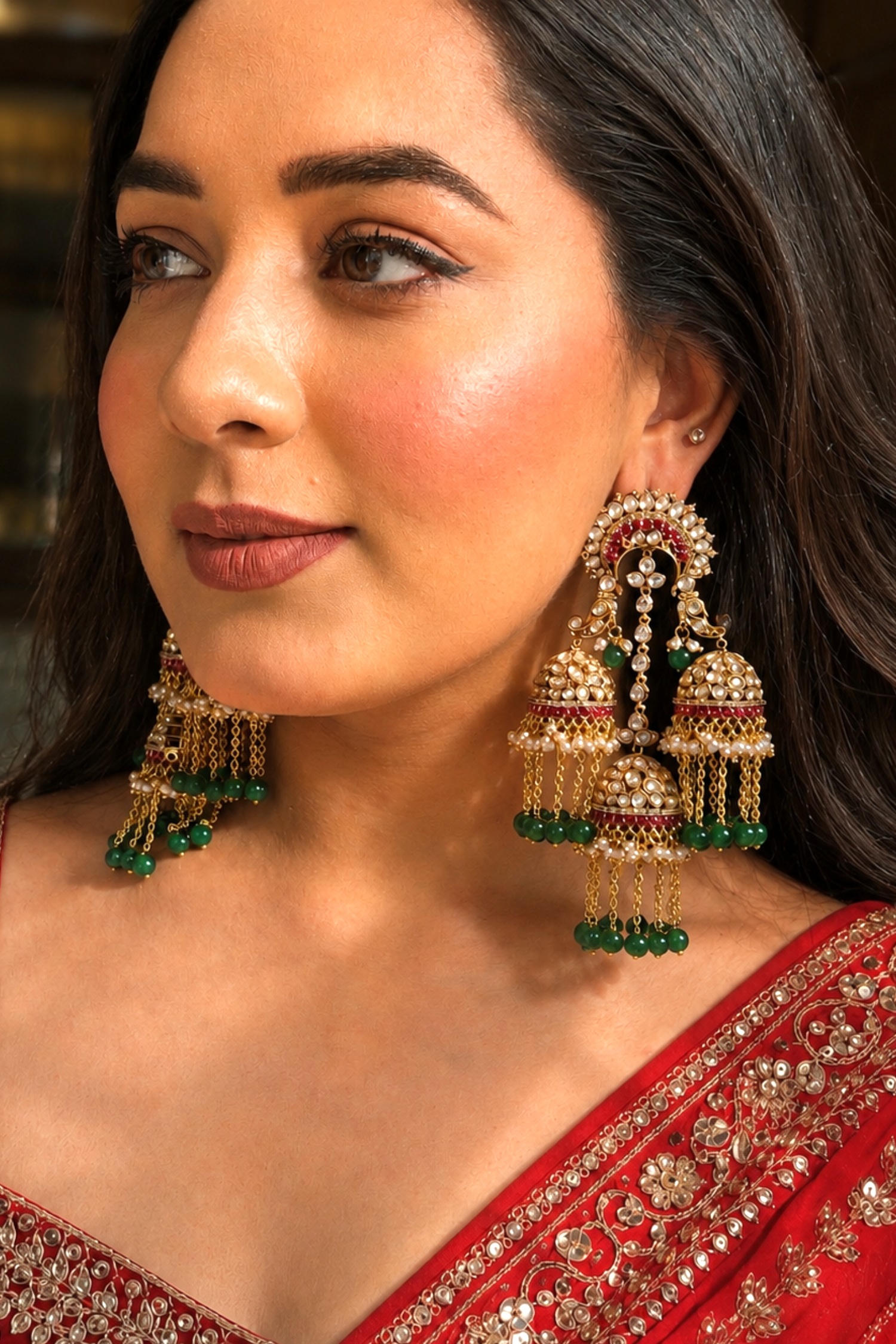 Kaishori Polki Earrings with Maangtika
