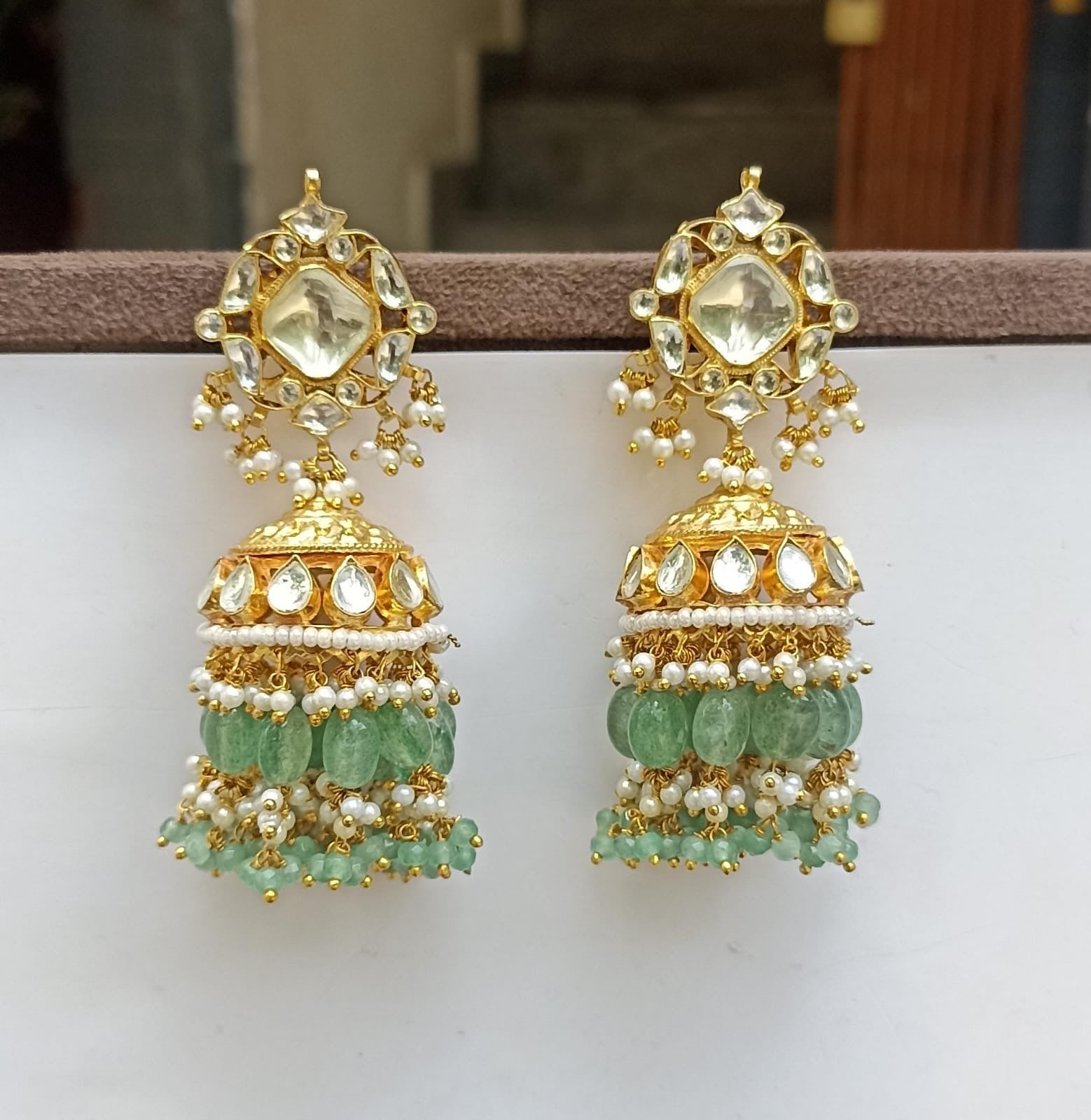 Chandrani Pachi Kundan Earrings with Maangtika