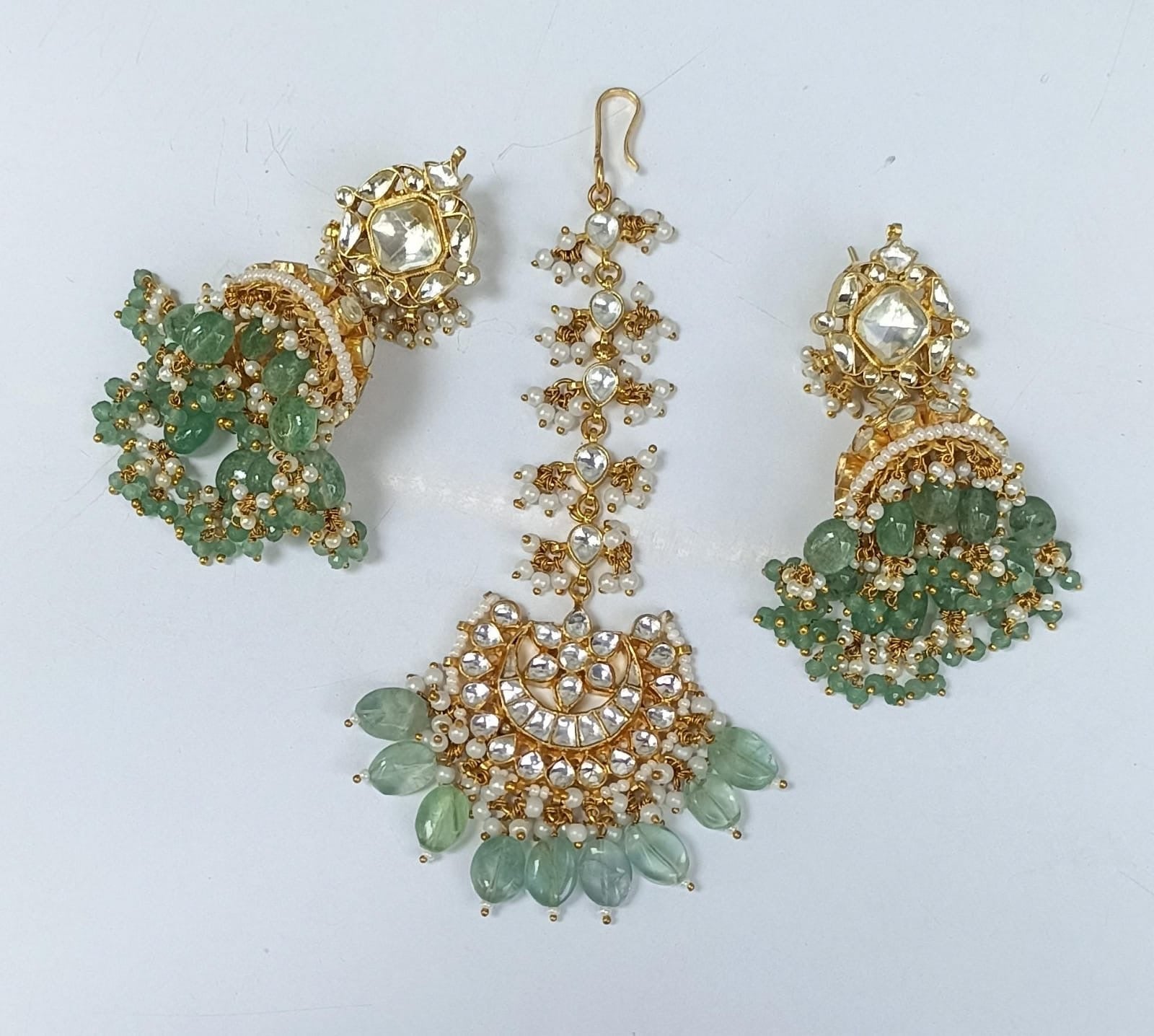 Chandrani Pachi Kundan Earrings with Maangtika
