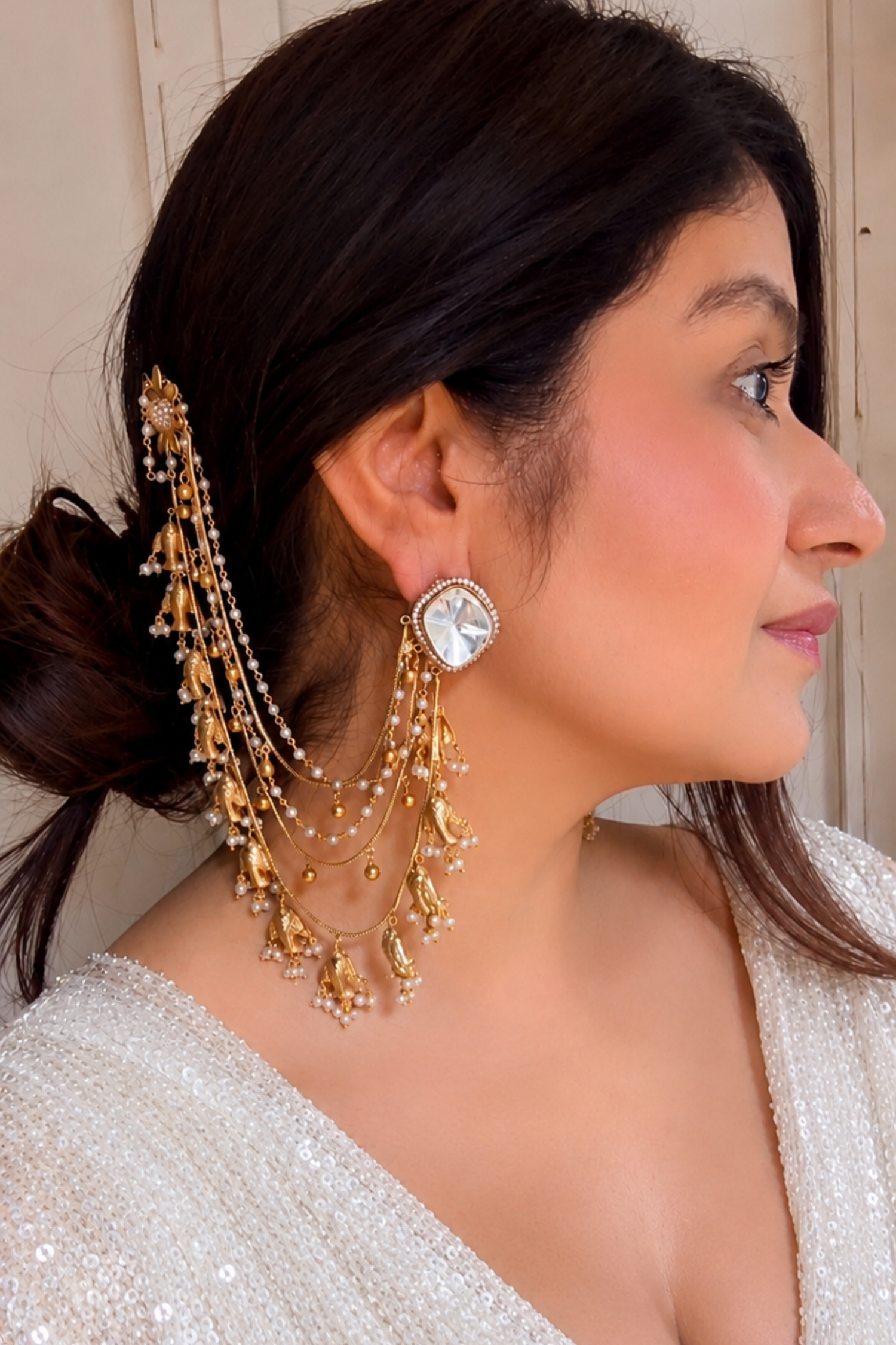 Sahibah Polki Earchain Earrings