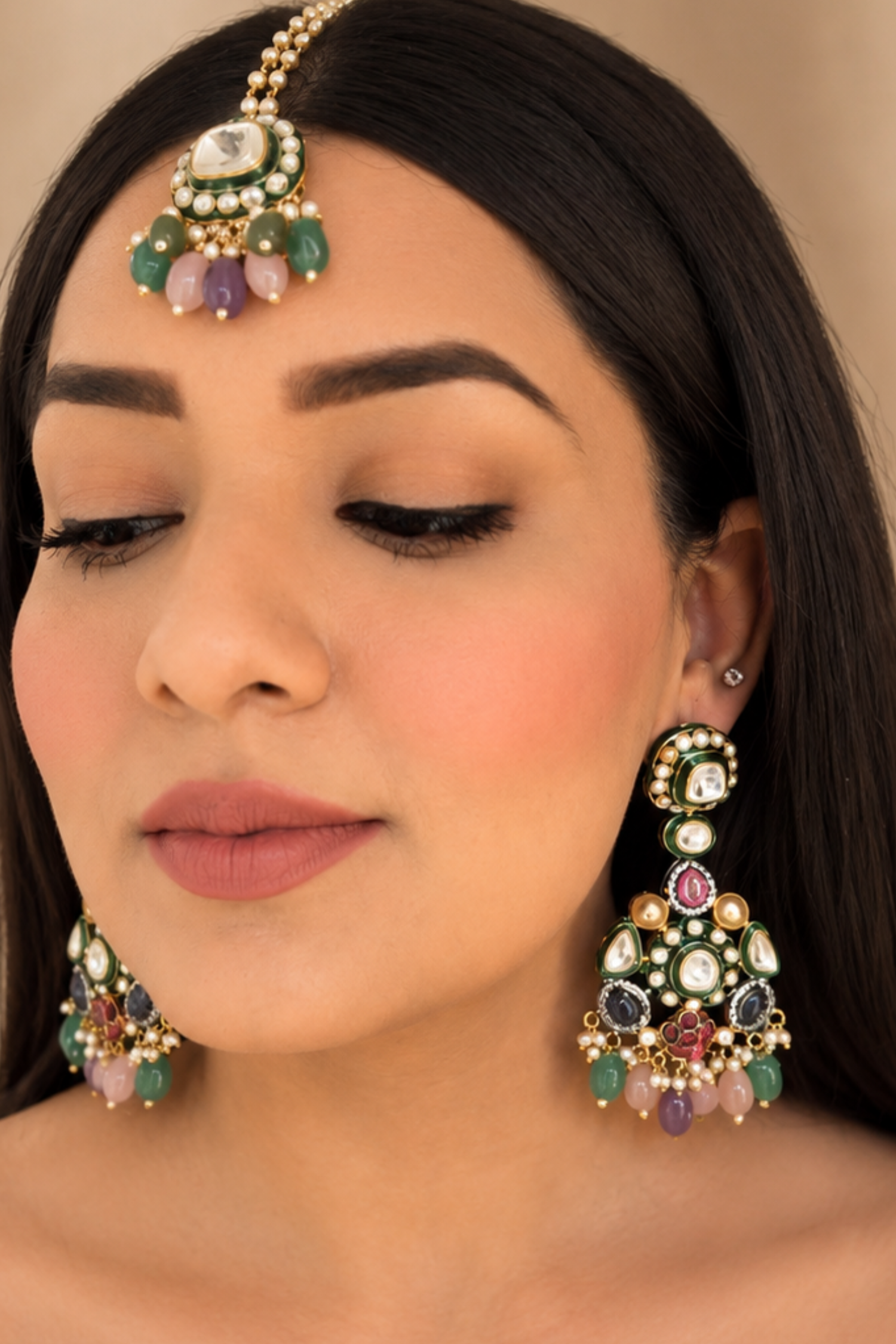 Meura Polki Earrings With Maangtika