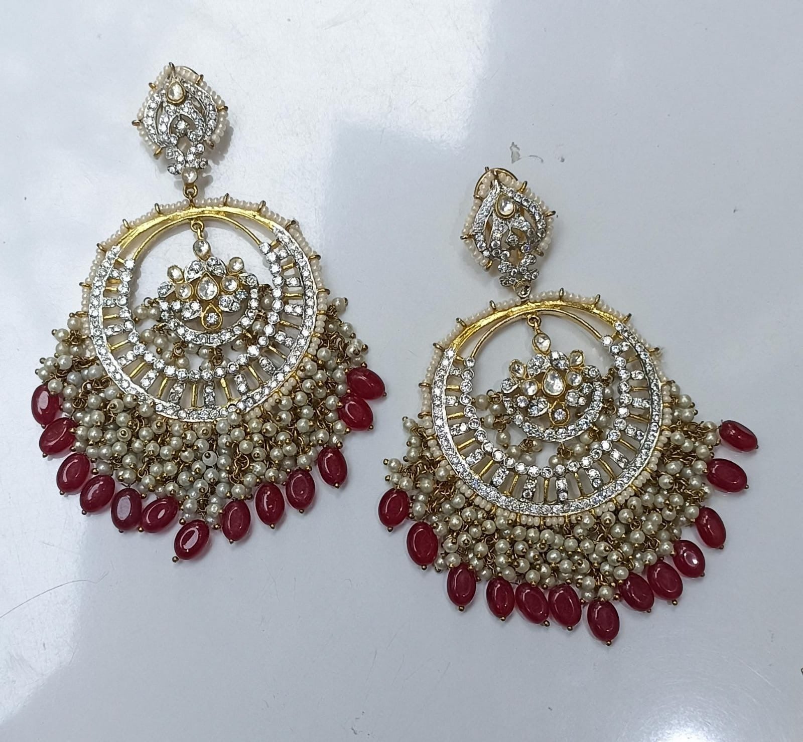 Resha Diamond Pearl Chandbali Earrings