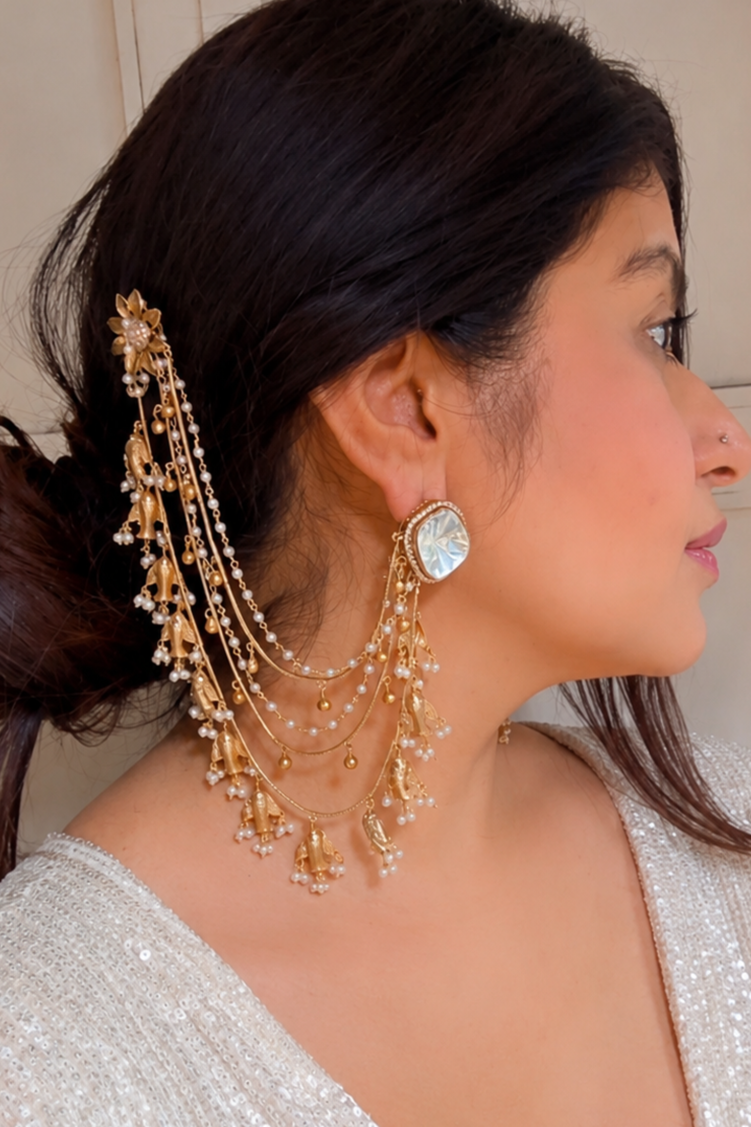 Sahibah Polki Earchain Earrings