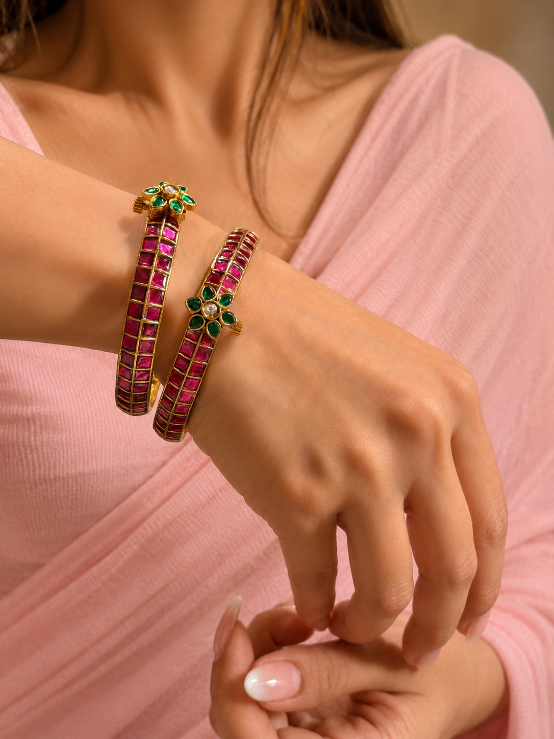 Polki Emerald Ruby Bangles