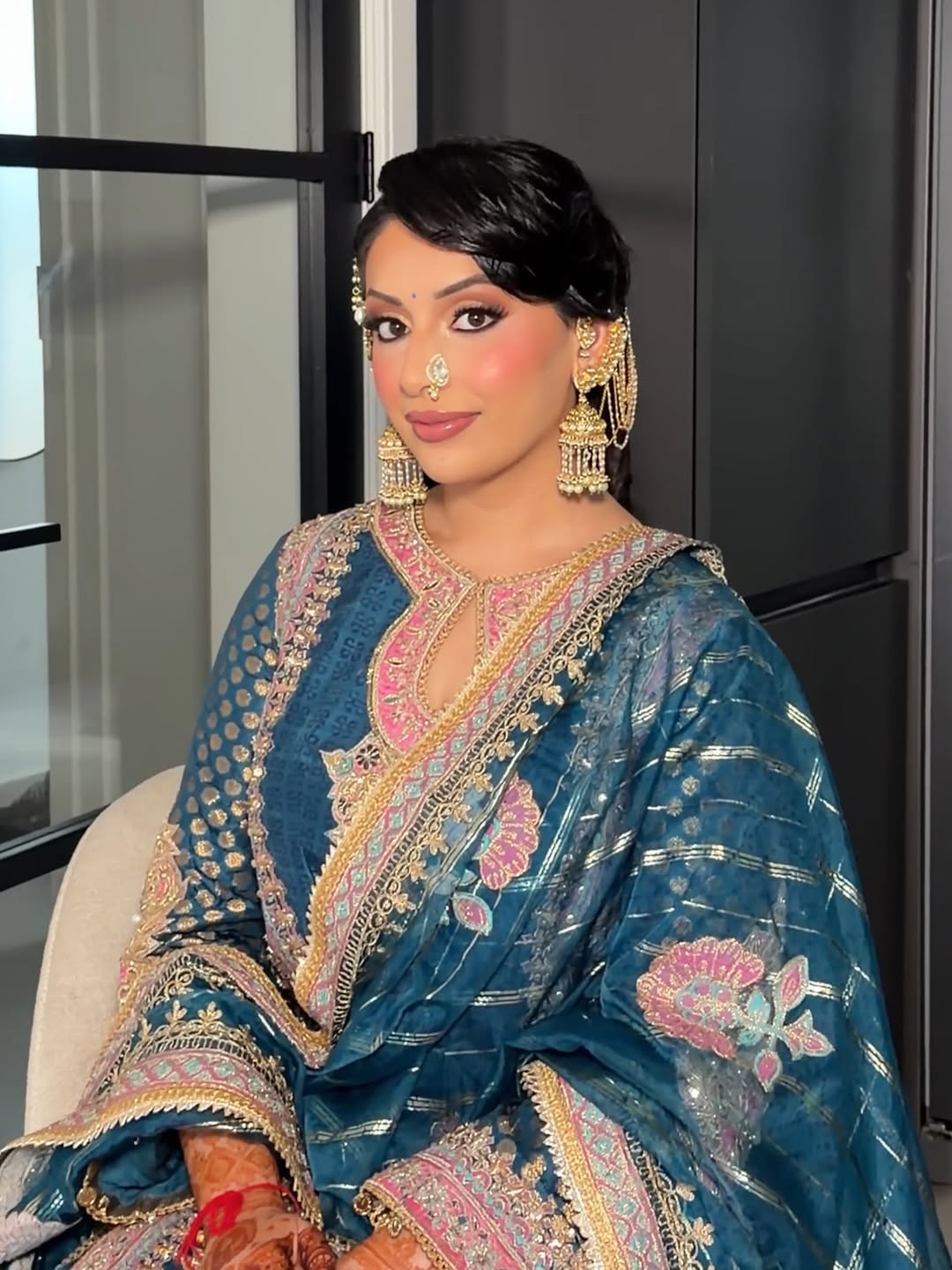 Rasha Pachi Kundan Jhumkas with Earchains