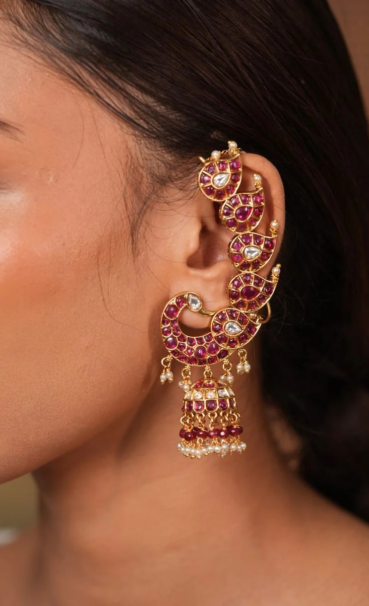 Reevya Gold Plated Earcuff Jhumkas