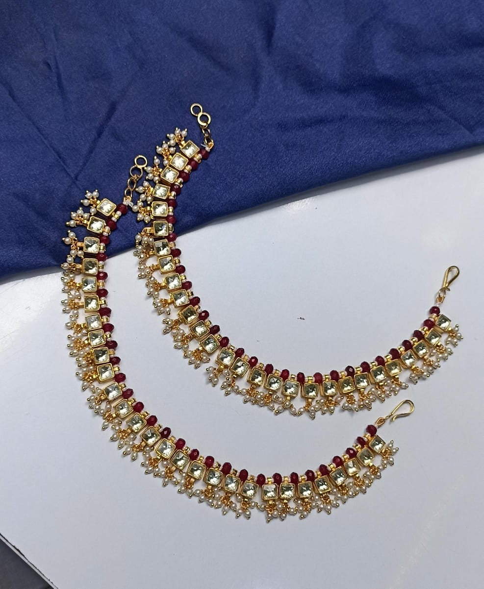 Pachi Kundan Anklets