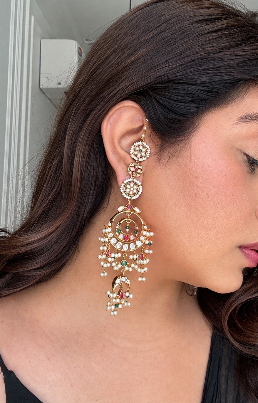 Hayat Gold Plated Polki Earrings