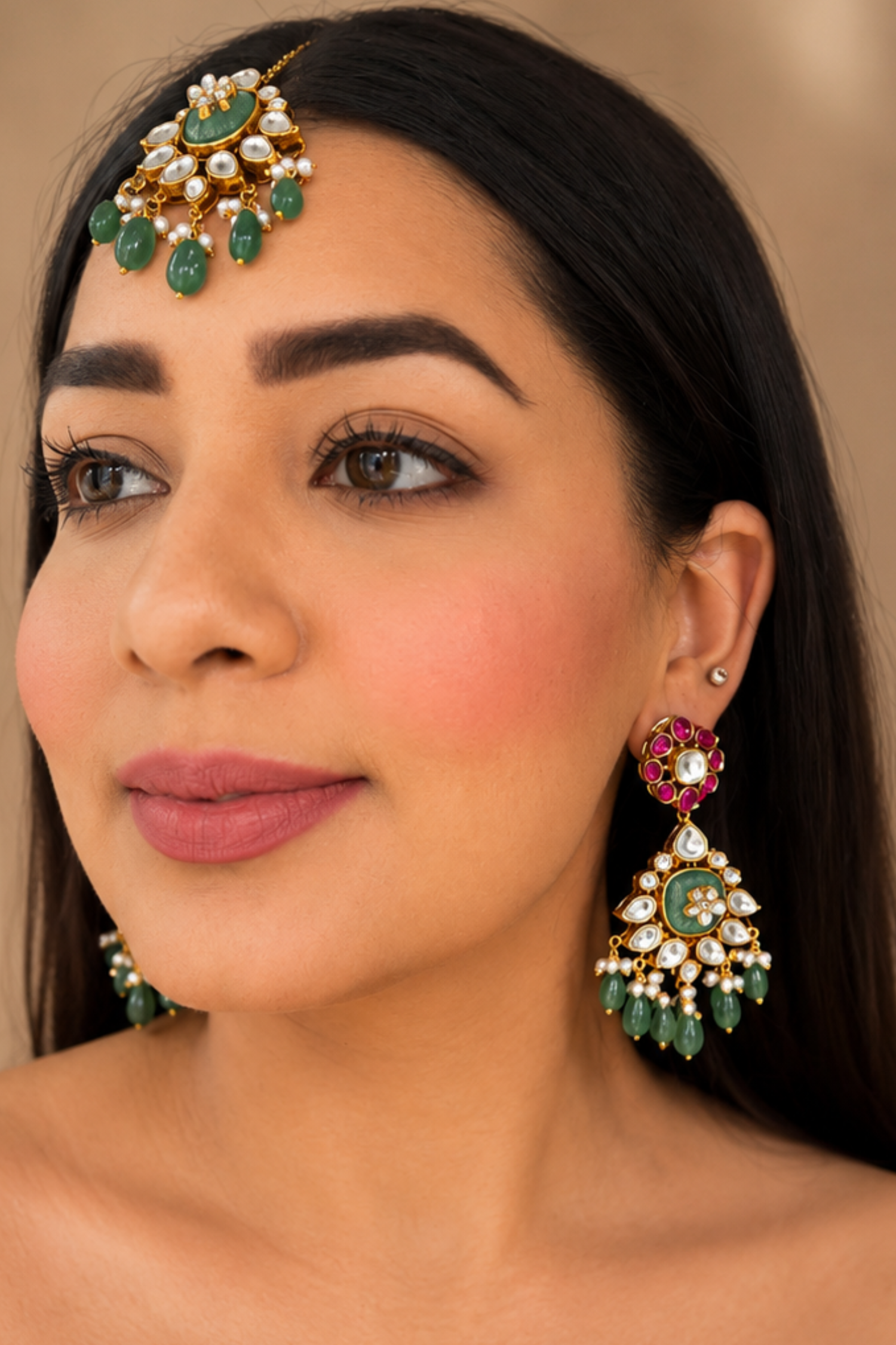 Kimaya Polki Earrings with Maangtika