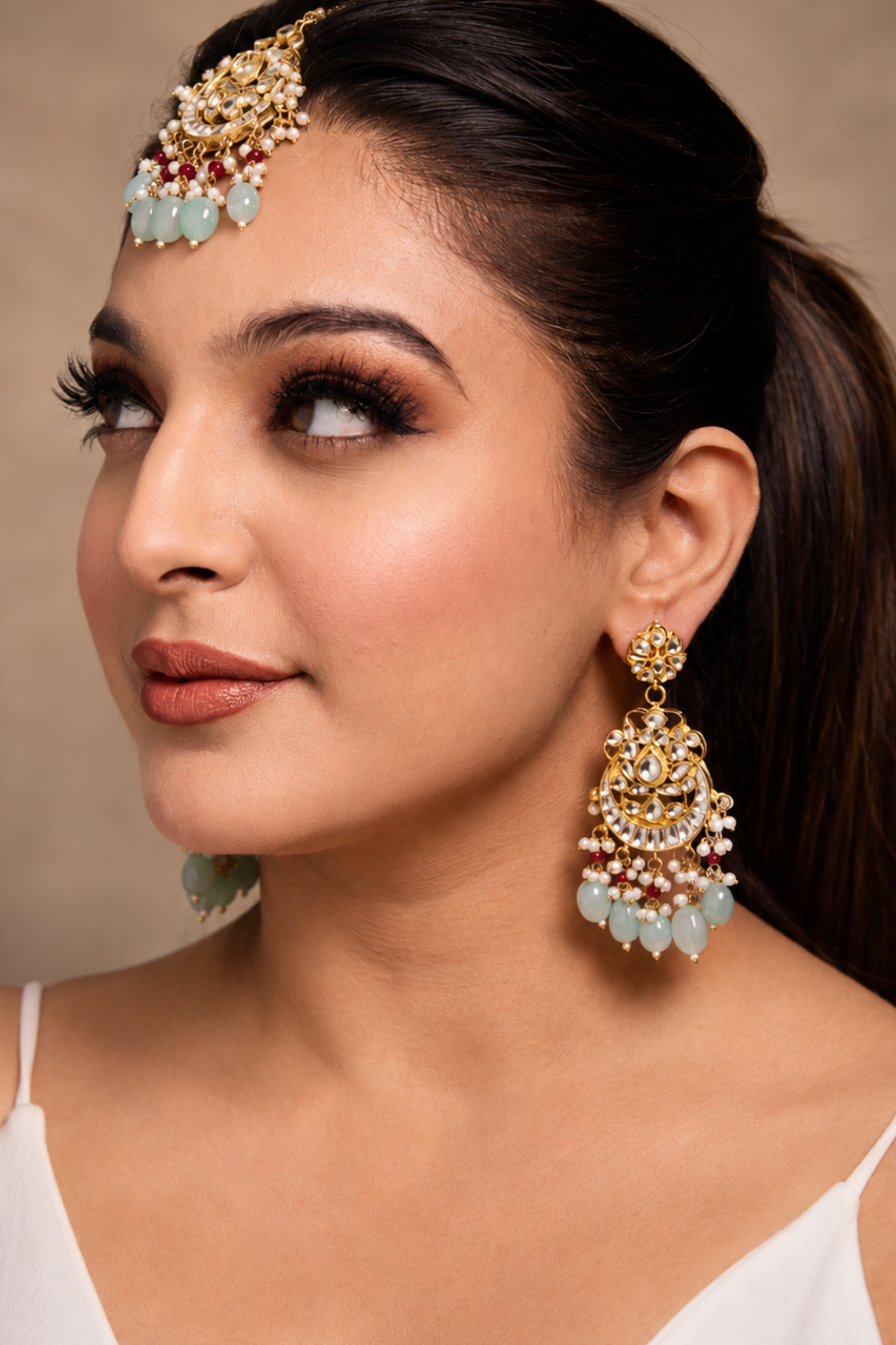 Gayatri Pachi Kundan Earrings with Maangtika