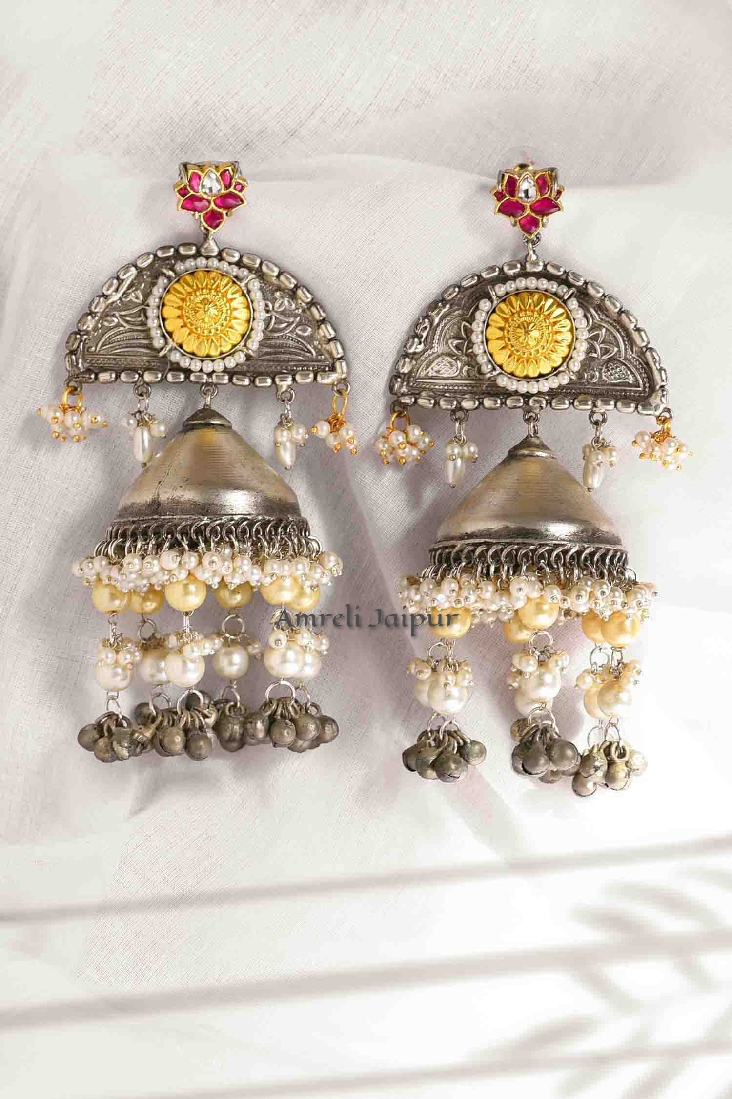 Beeja Silver Jhumkas