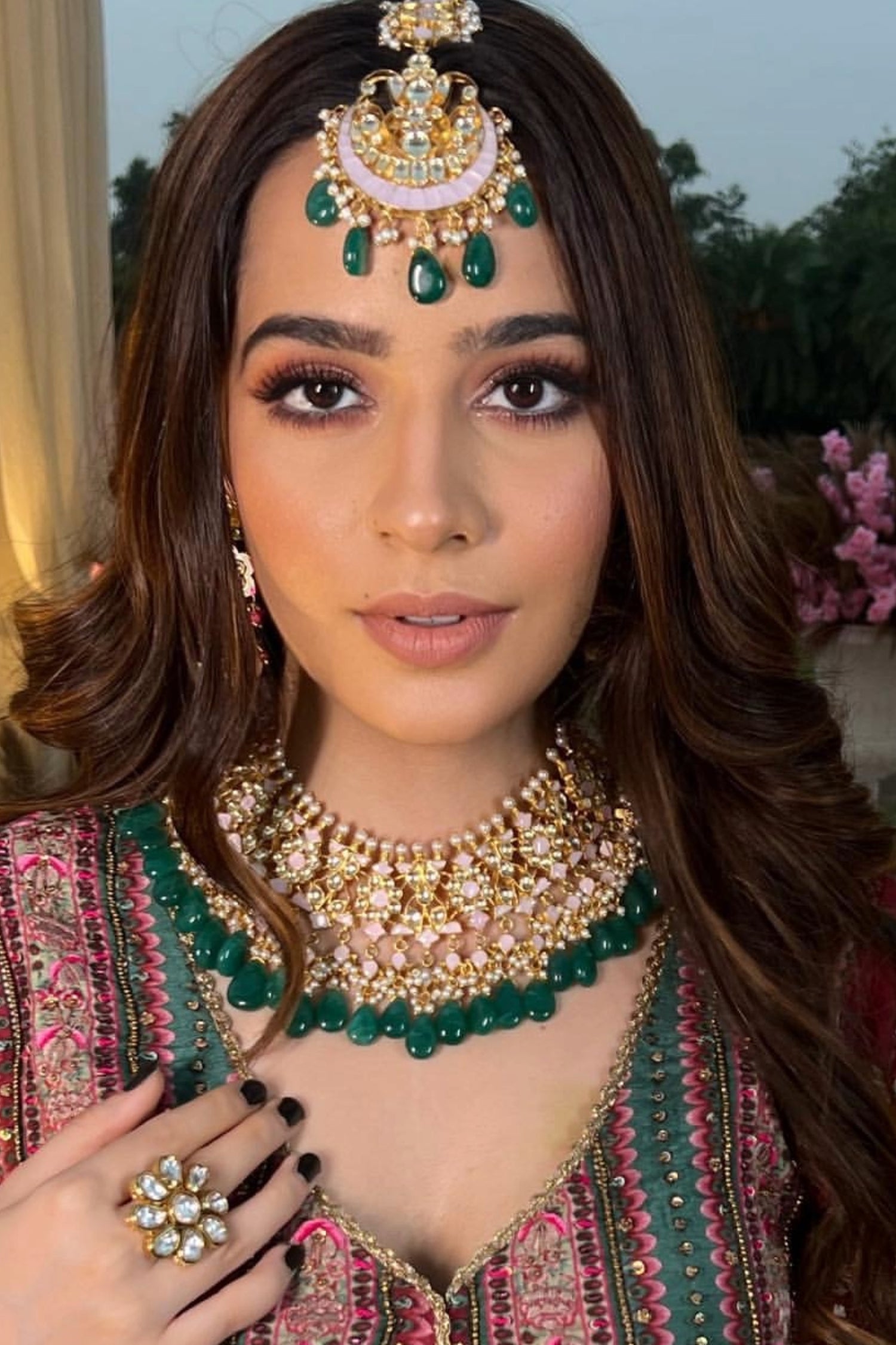 Ameera Pachi Kundan Necklace Set