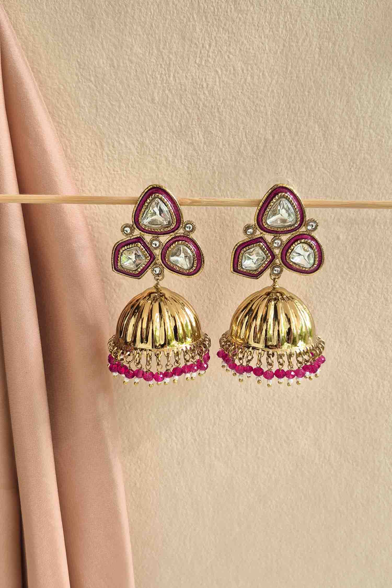 Kahshish Gold Jhumki Earrings