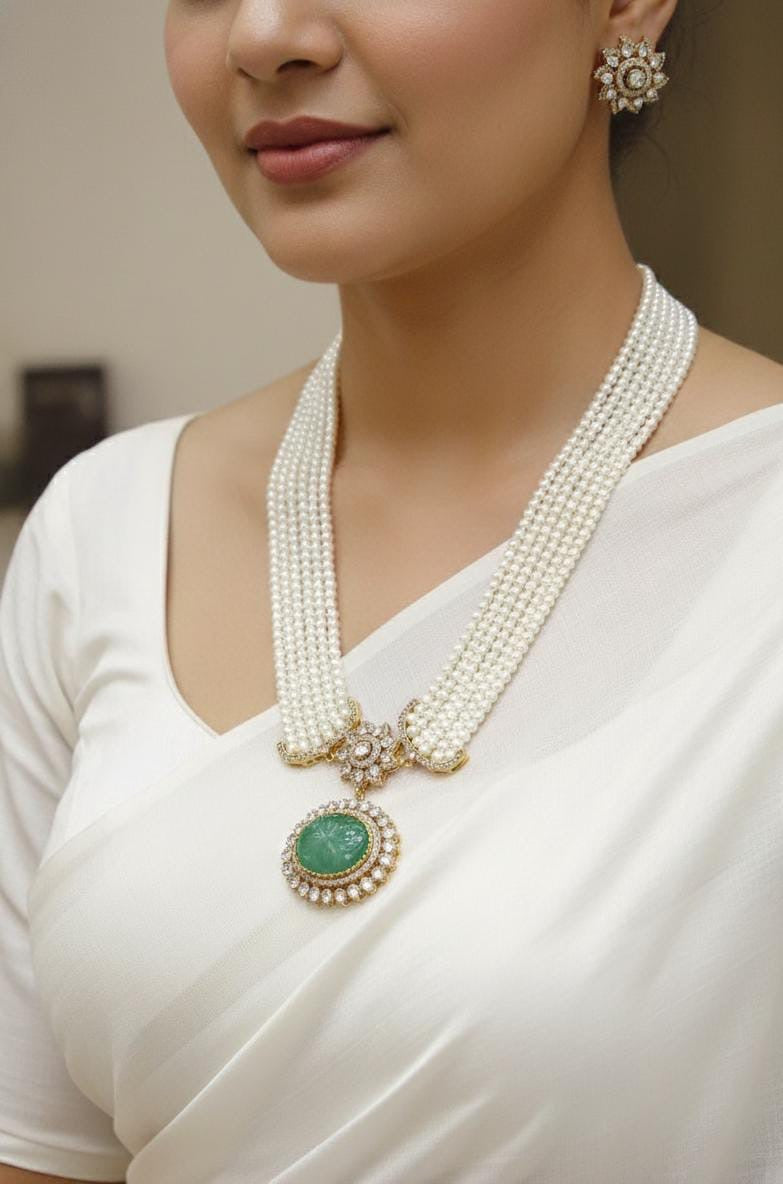 Dayana Polki Pearl Necklace Set