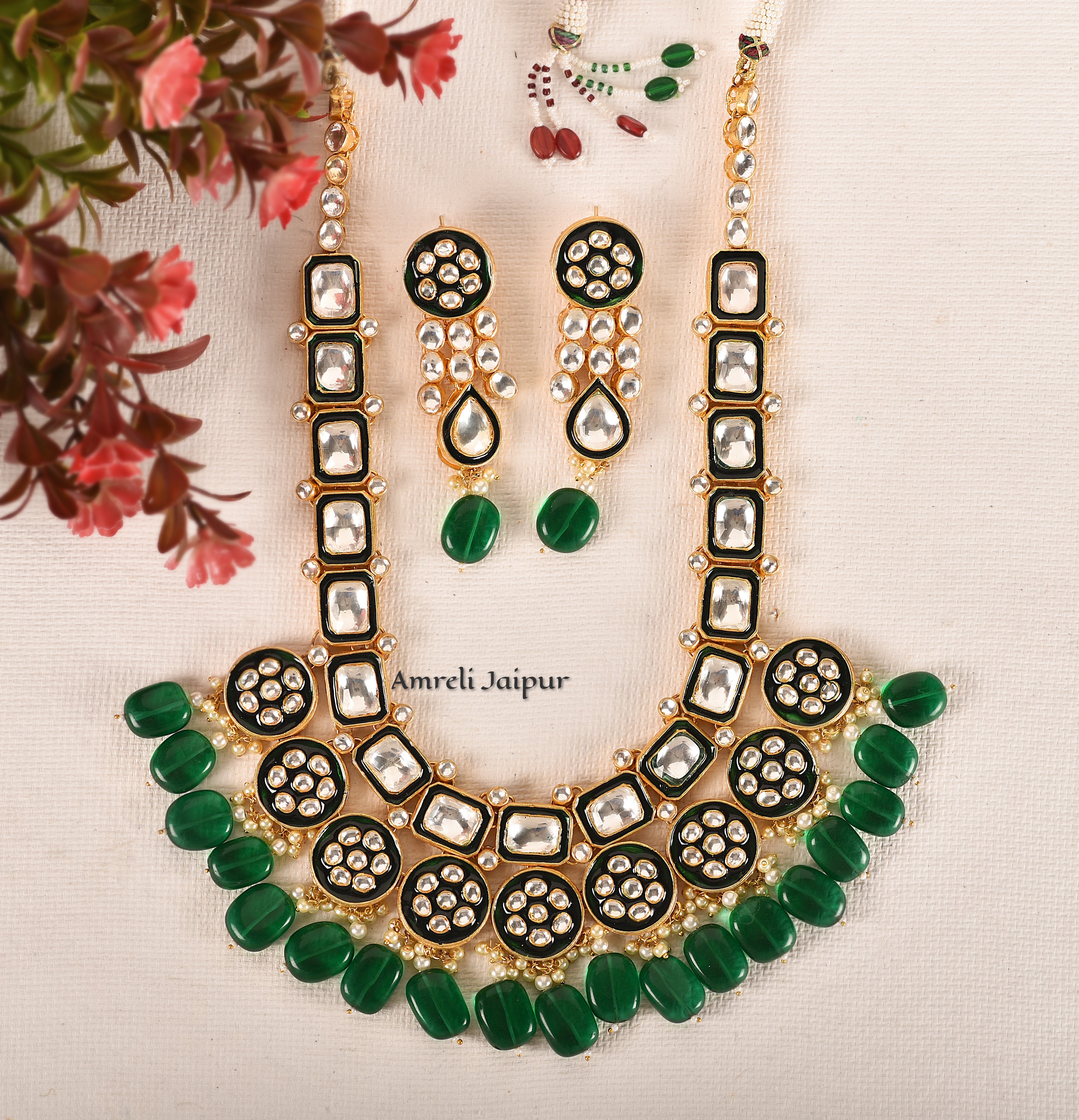 Mirika Emerald Polki Necklace Set