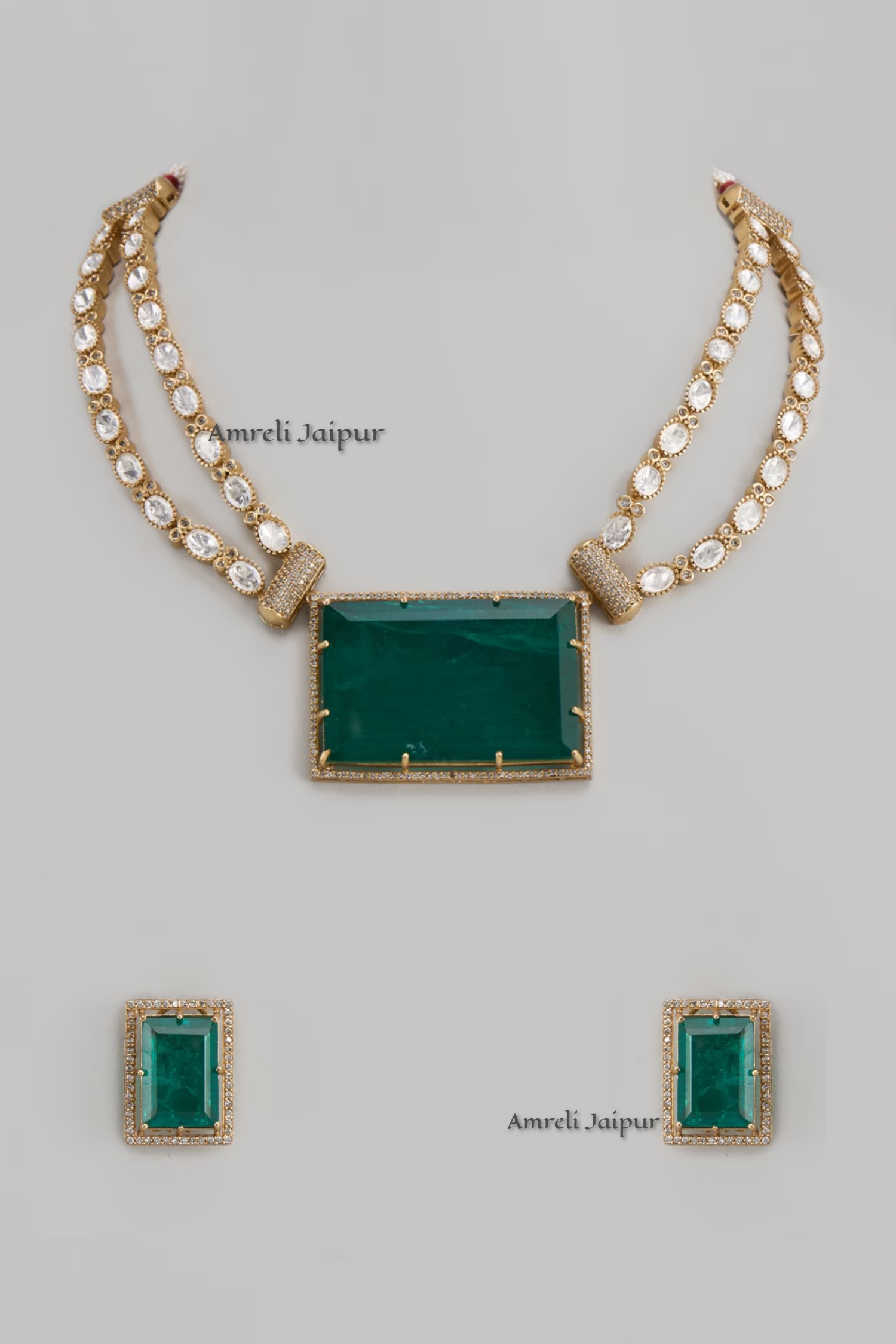 Zimmy Layered Polki Emerald Set