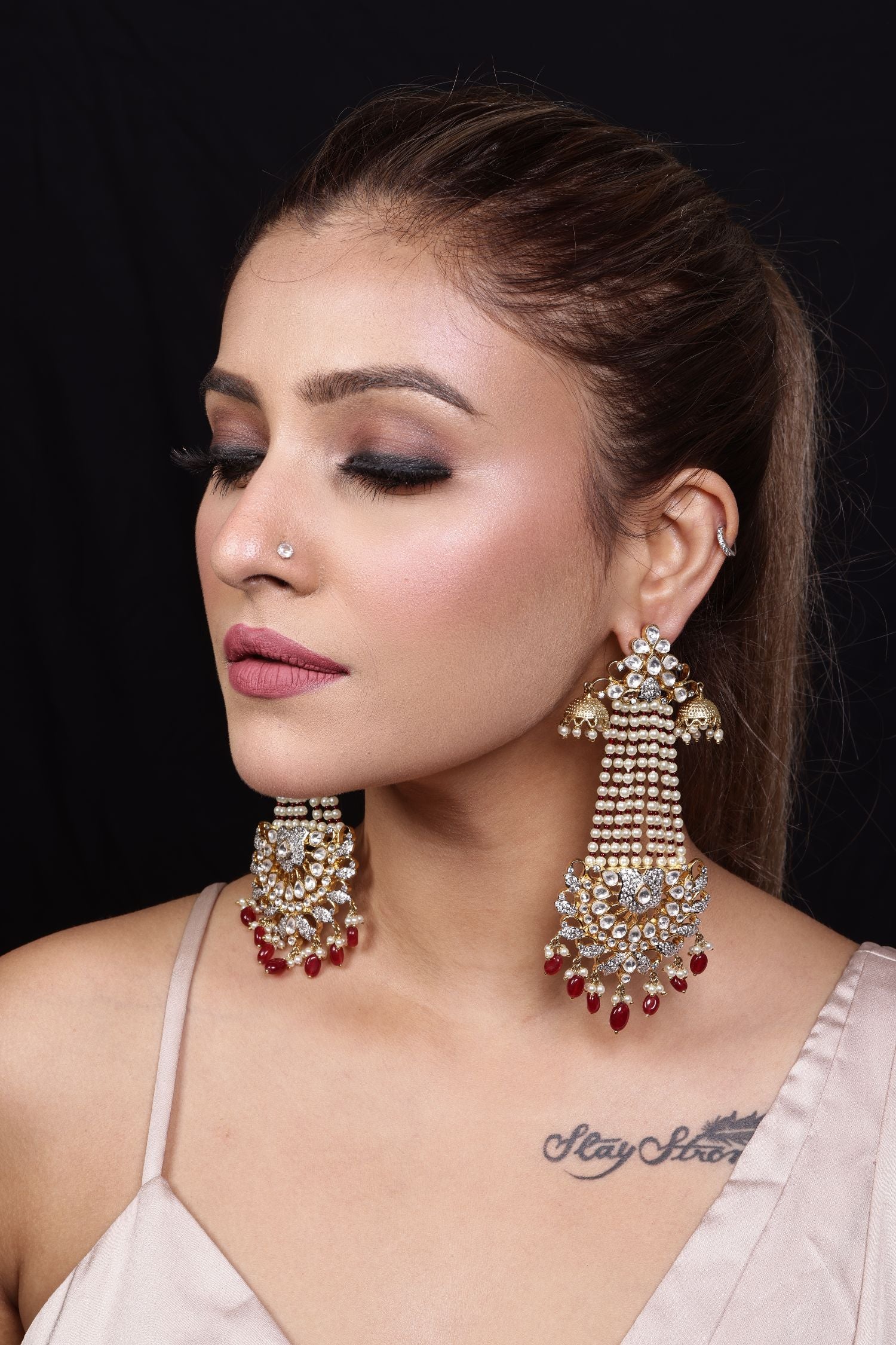 Sloka Gold Red Earrings