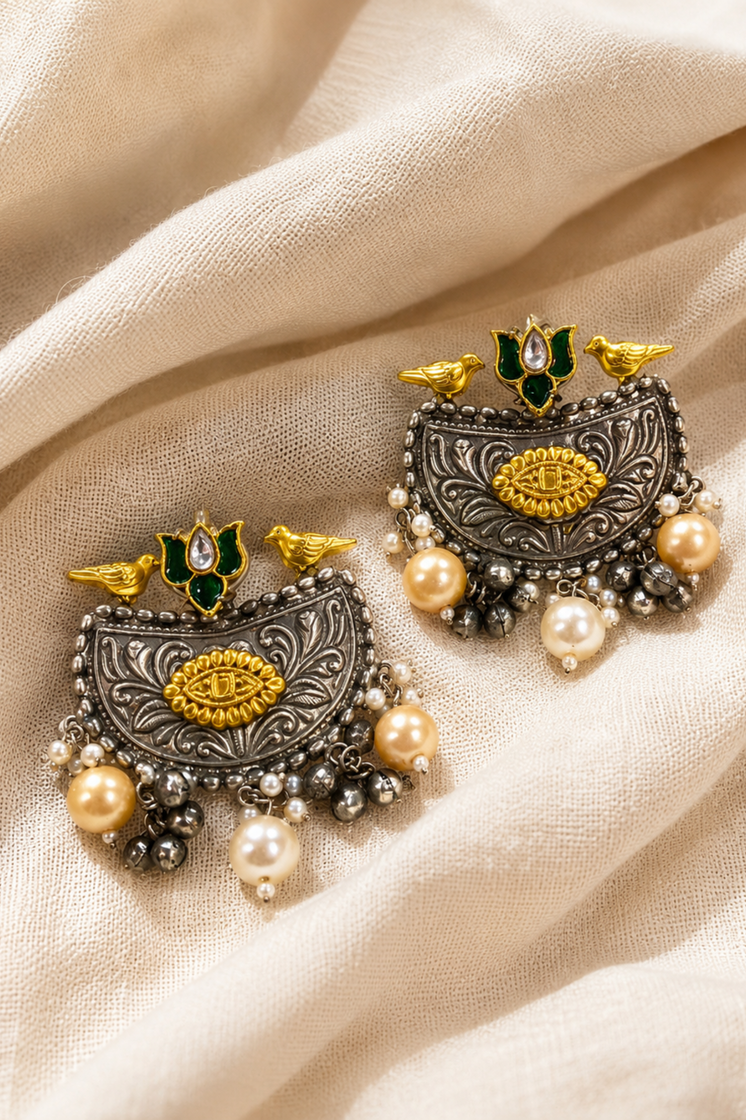 Gold Plated Kundan Meena Earrings