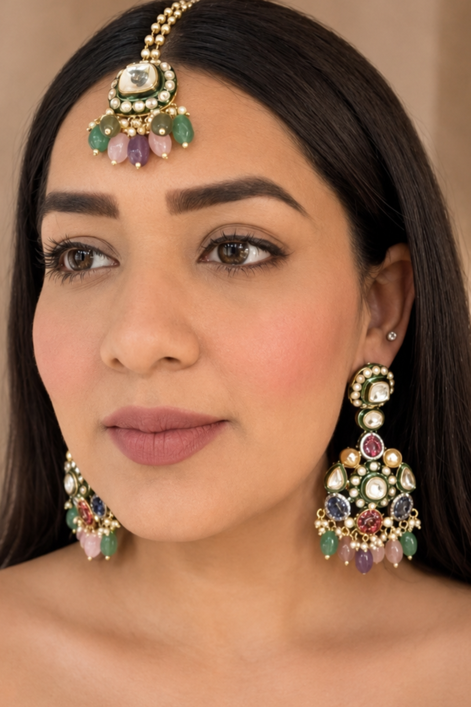 Meura Polki Earrings With Maangtika