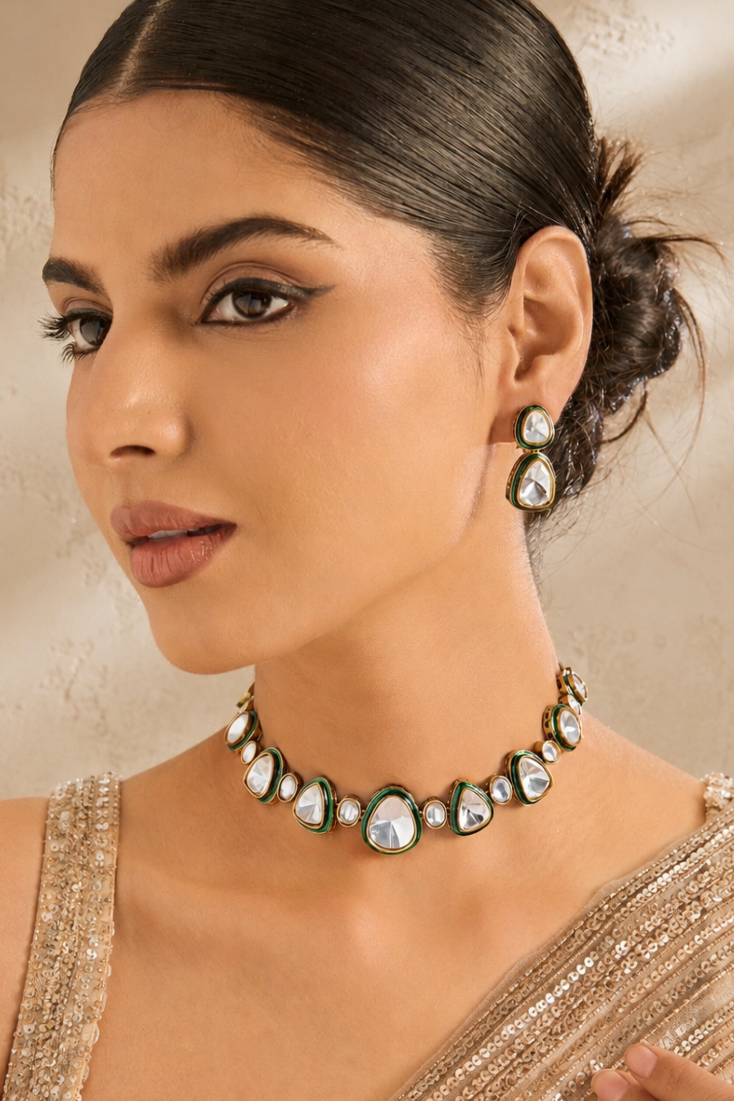 Shibra Emerald Polki Set