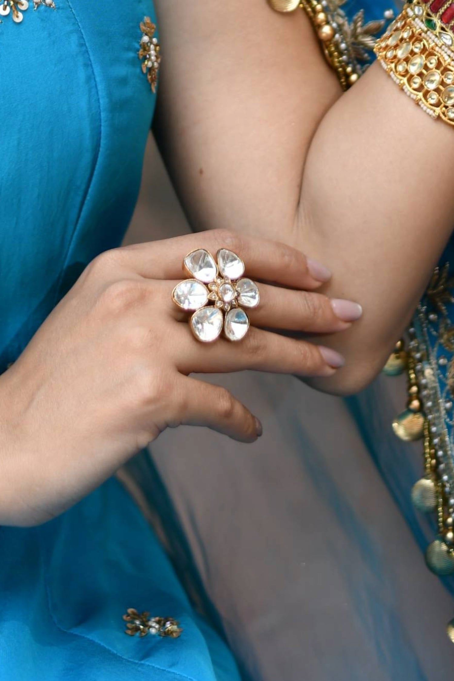 Phool Polki Adjustable Ring