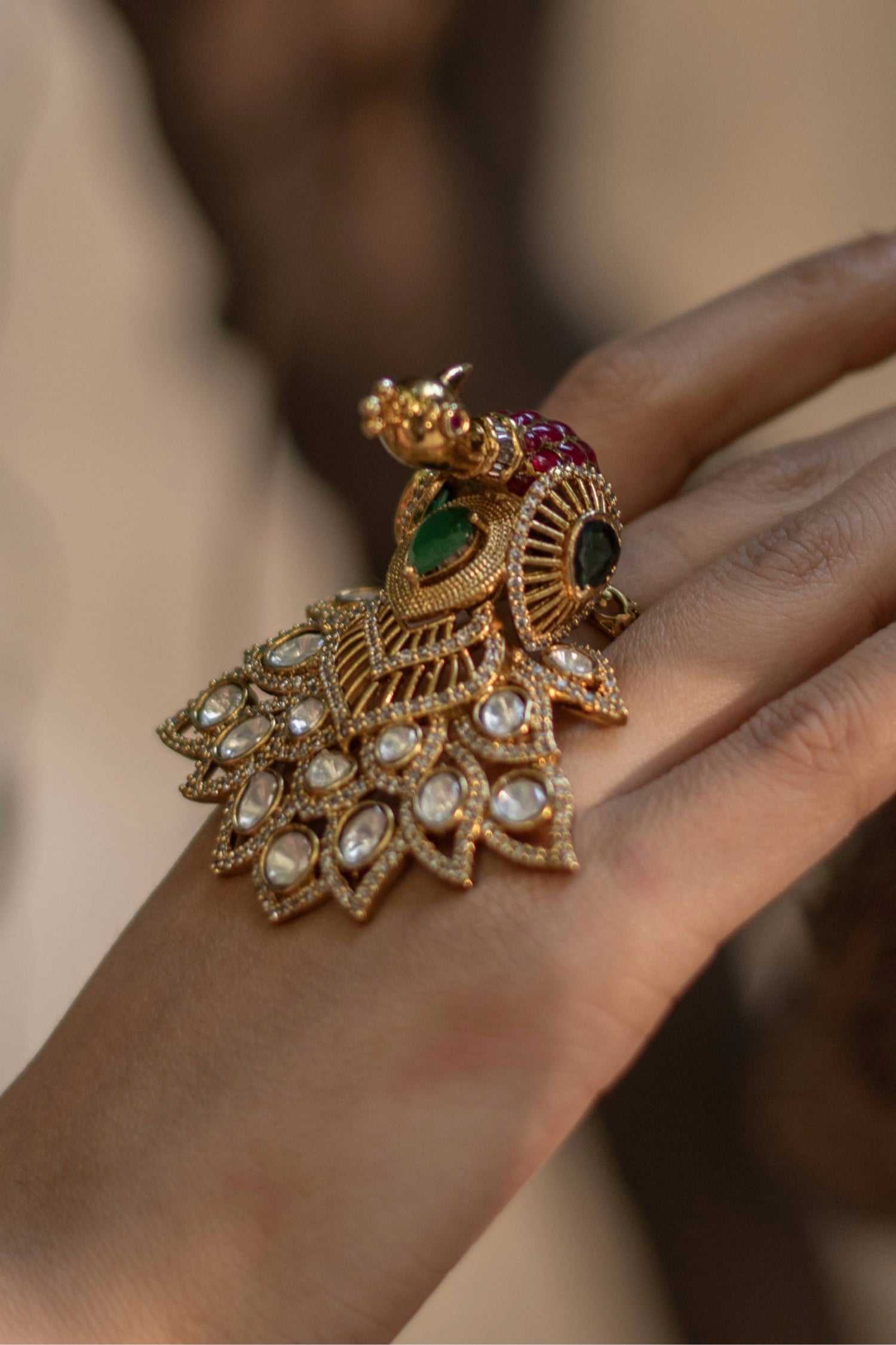 Gold Plated Polki Kundan Ring
