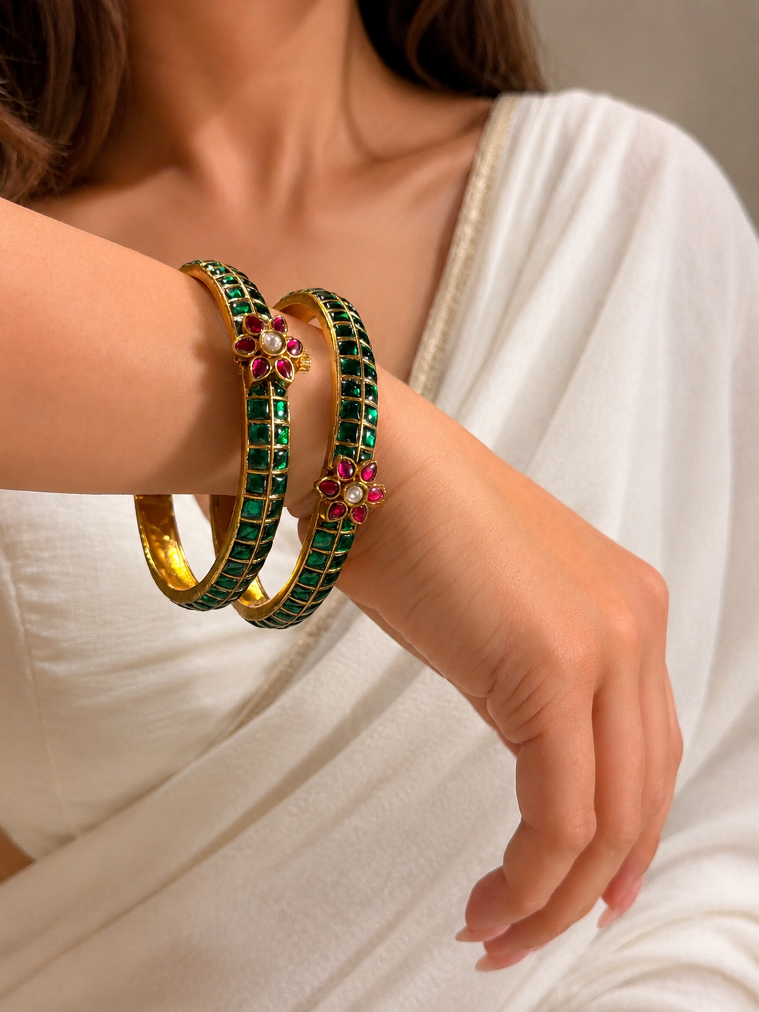 Polki Emerald Ruby Bangles