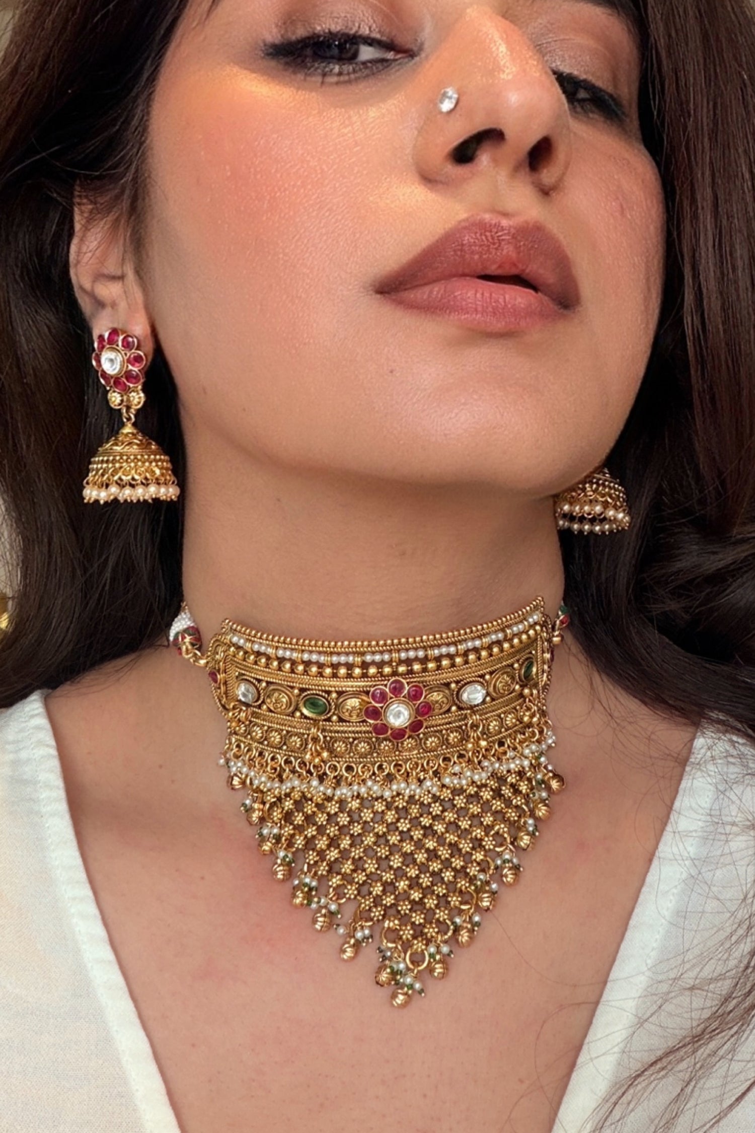 Nehe Gold Plated Temple Necklace Set
