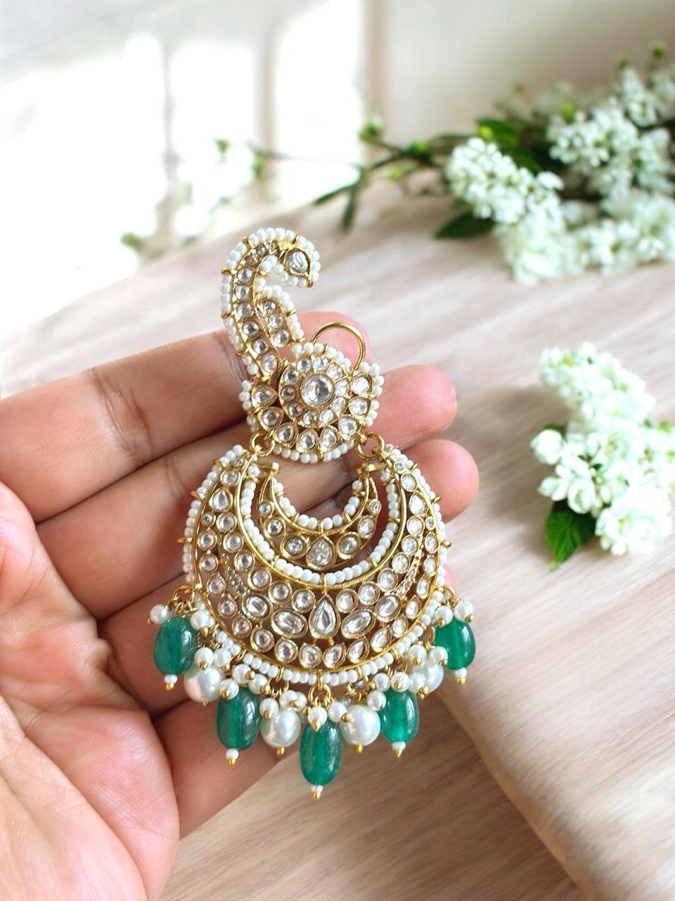 Fahika Polki Chandbali Earrings