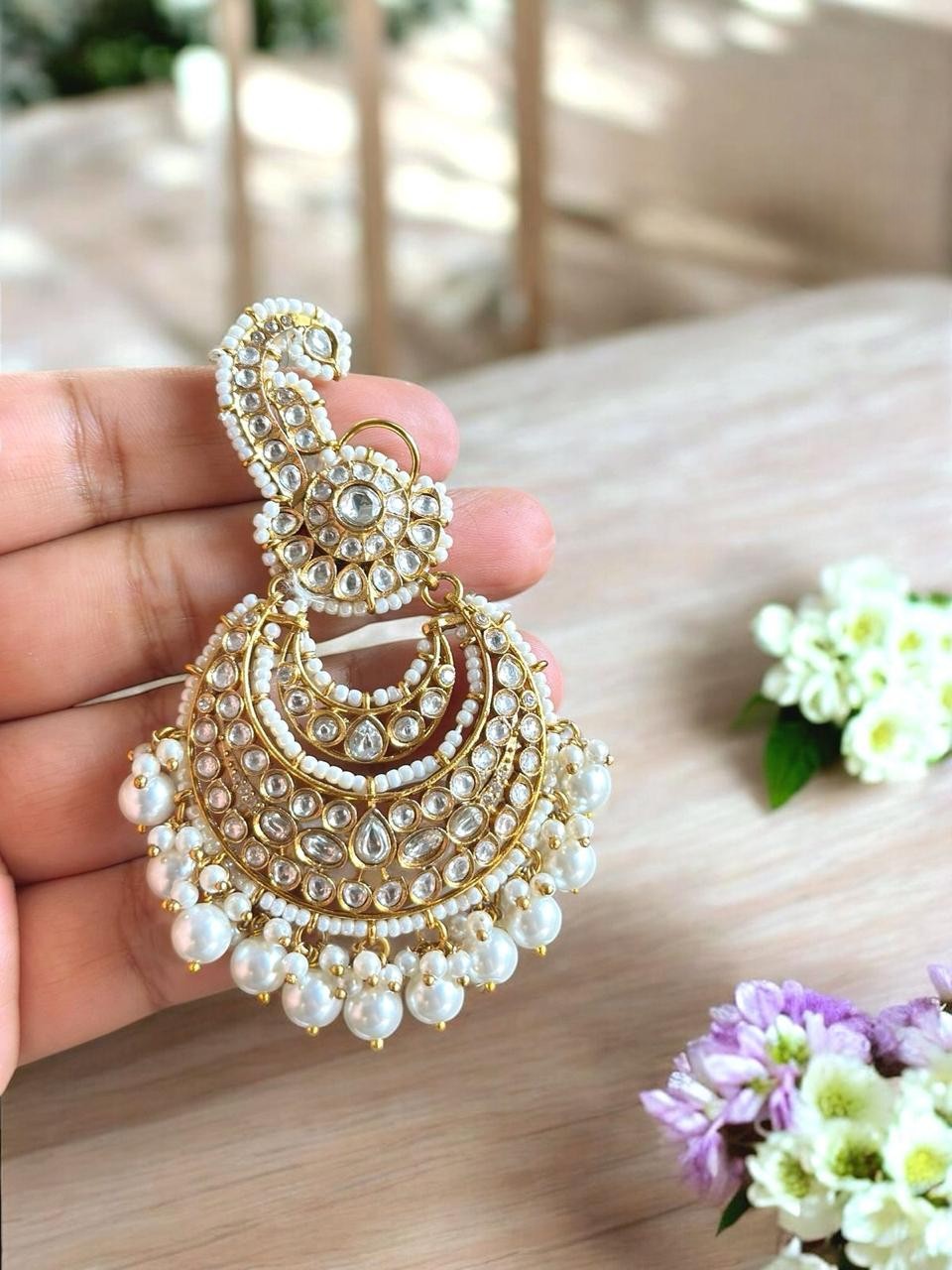 Fahika Polki Chandbali Earrings