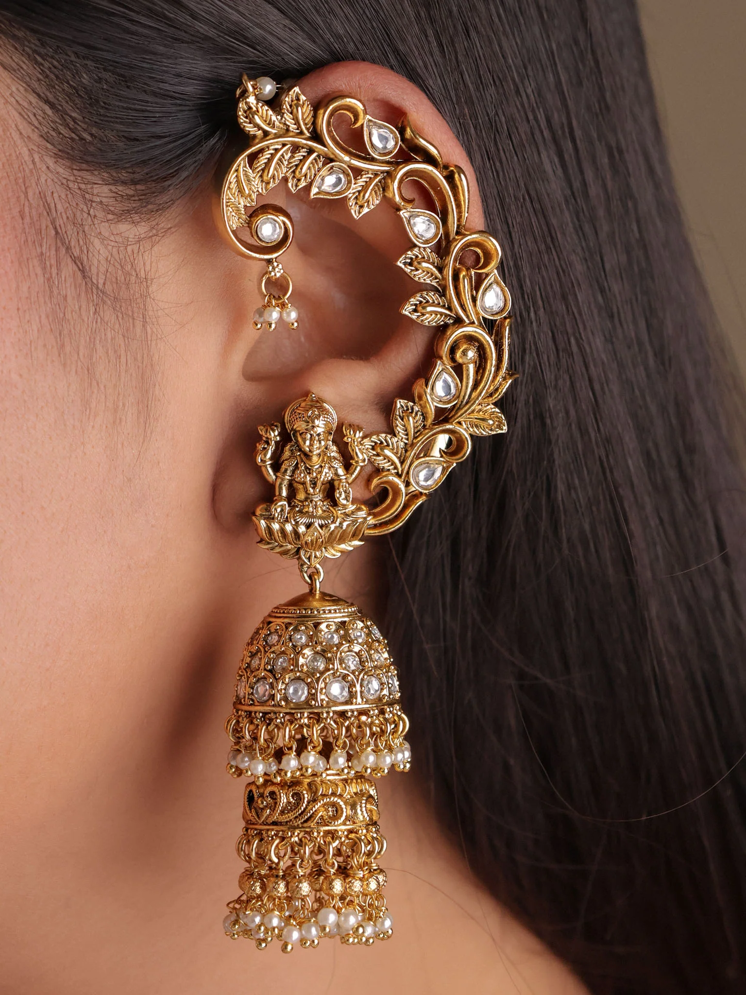 Raavya Gold Plated Earcuff Jhumkas