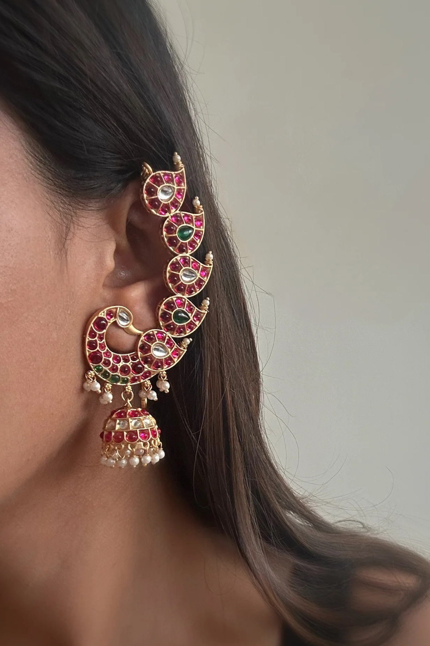 Reevya Gold Plated Earcuff Jhumkas
