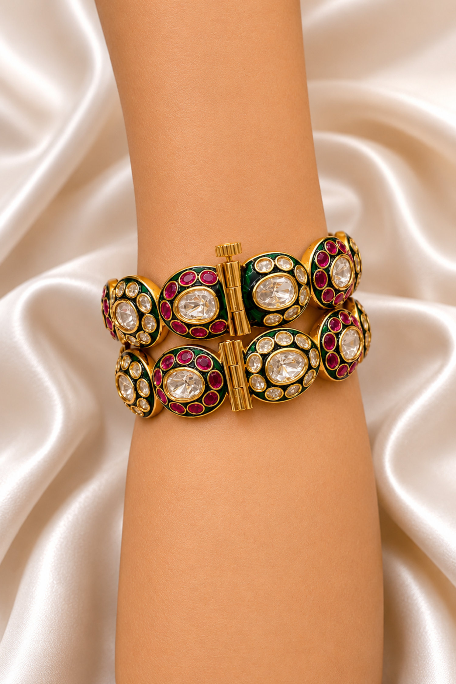 Ruby Emerald Polki Bangles