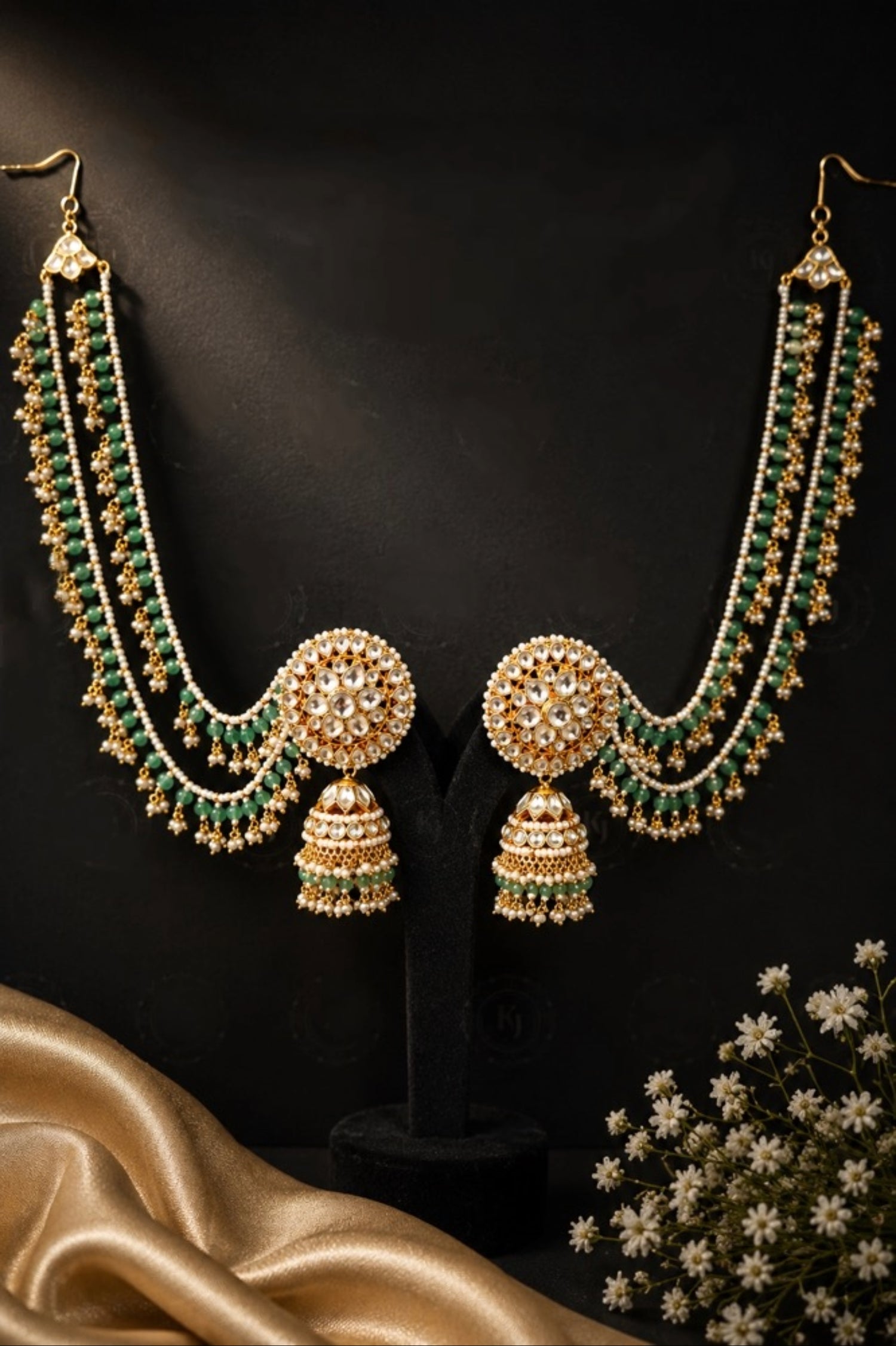 Vedasya Pachi Kundan Earrings with Earchains