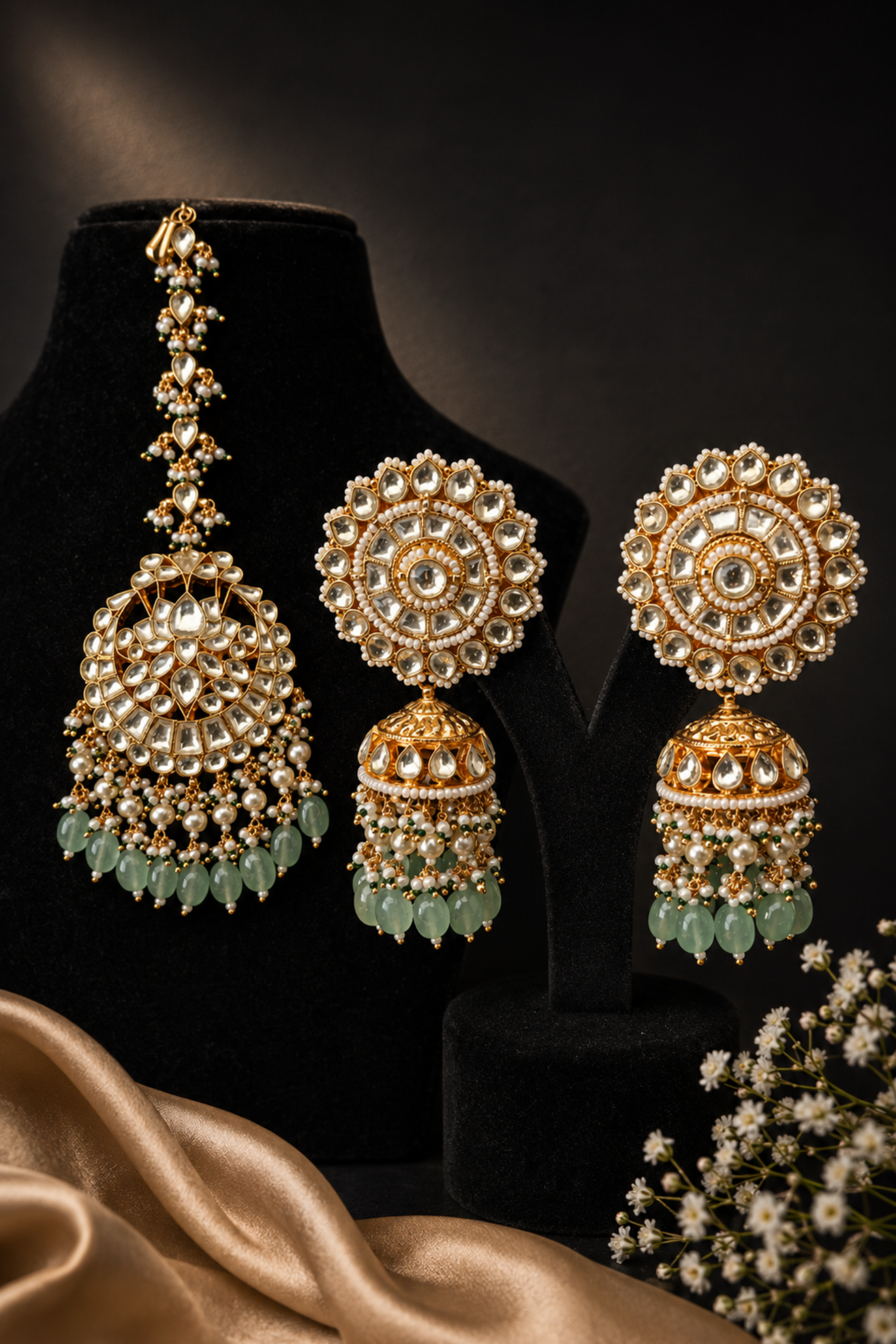 Noorana Pachi Kundan Earrings With Maangtika