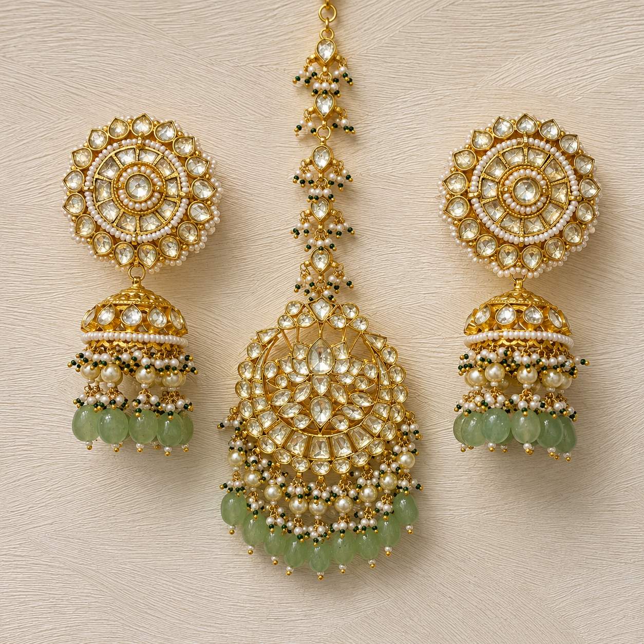 Noorana Pachi Kundan Earrings With Maangtika