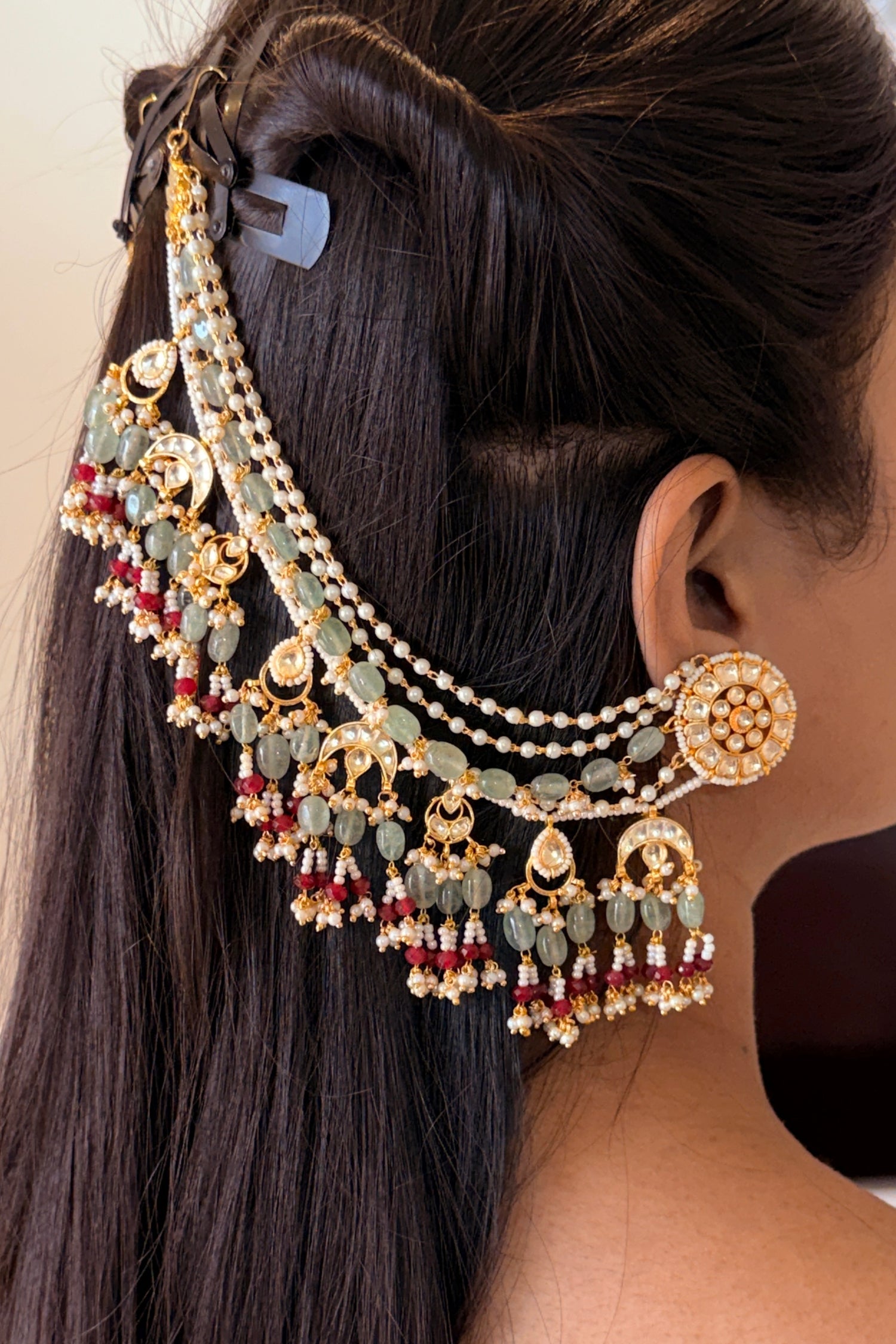 Rozen Pachi Kundan Earrings with Earchains
