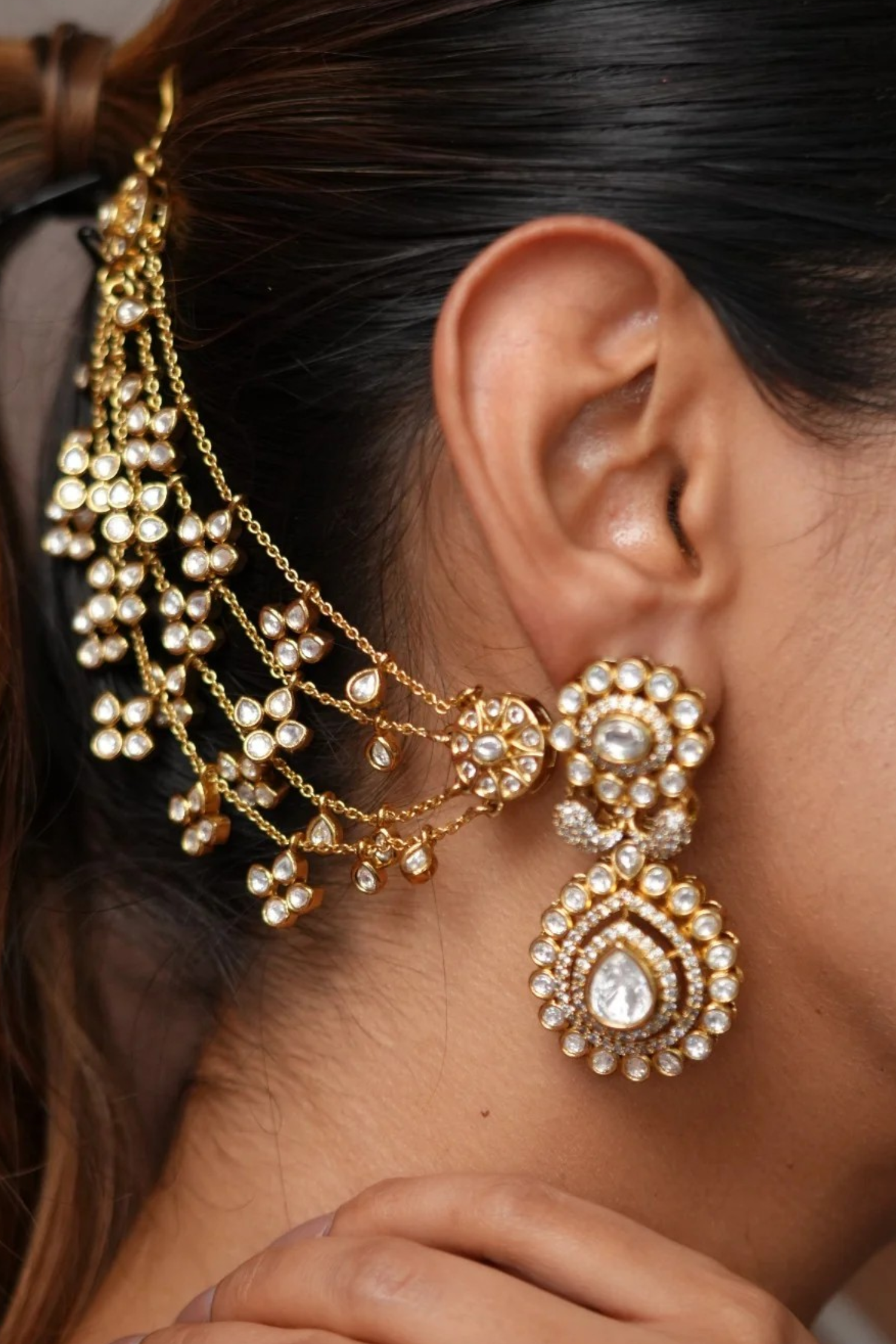 Polki Kundan Earrings with Earchains