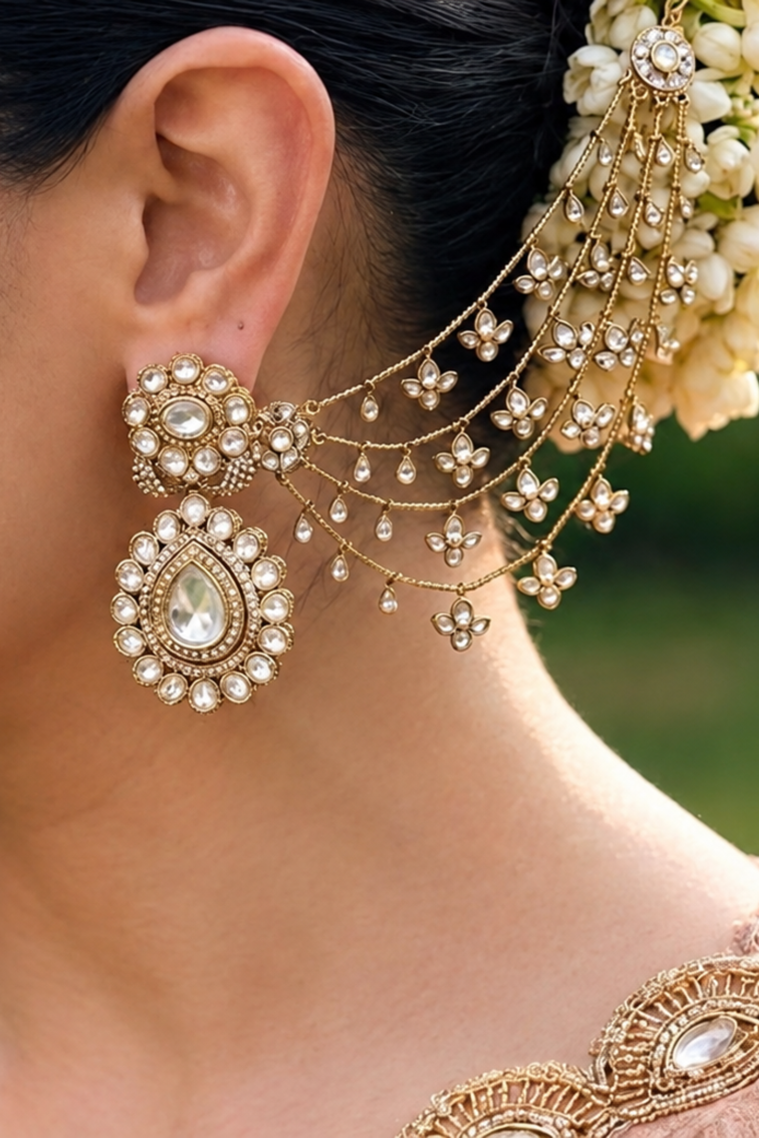 Polki Kundan Earrings with Earchains