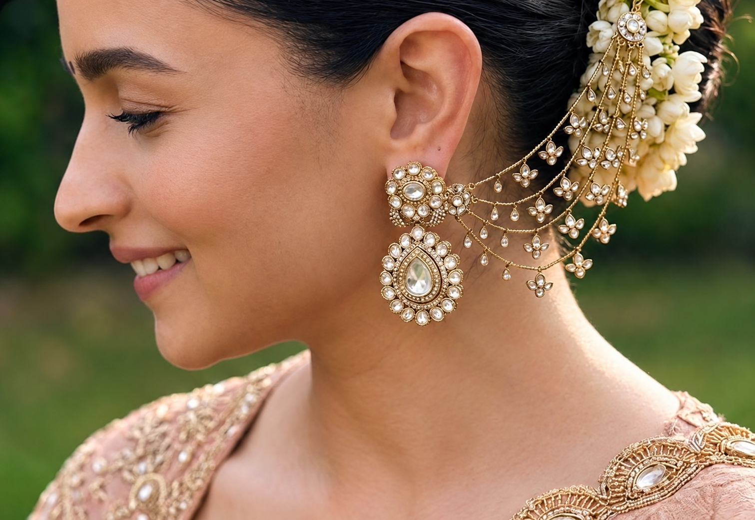 Polki Kundan Earrings with Earchains