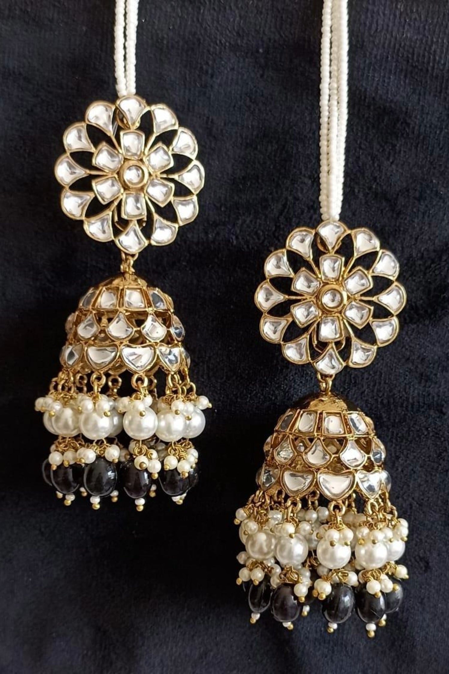 Shain Kundan Earchain Jhumkas