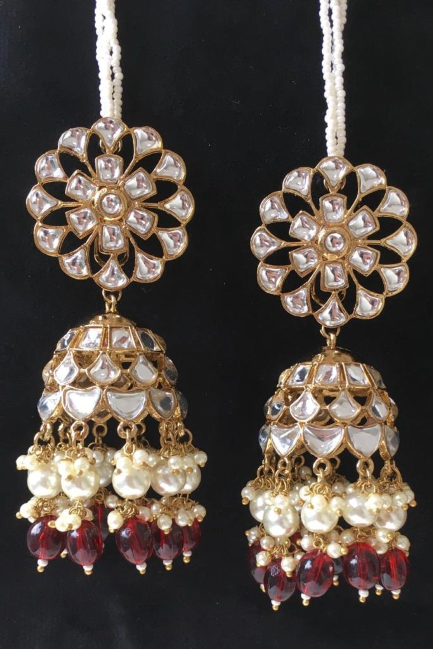 Shain Kundan Earchain Jhumkas