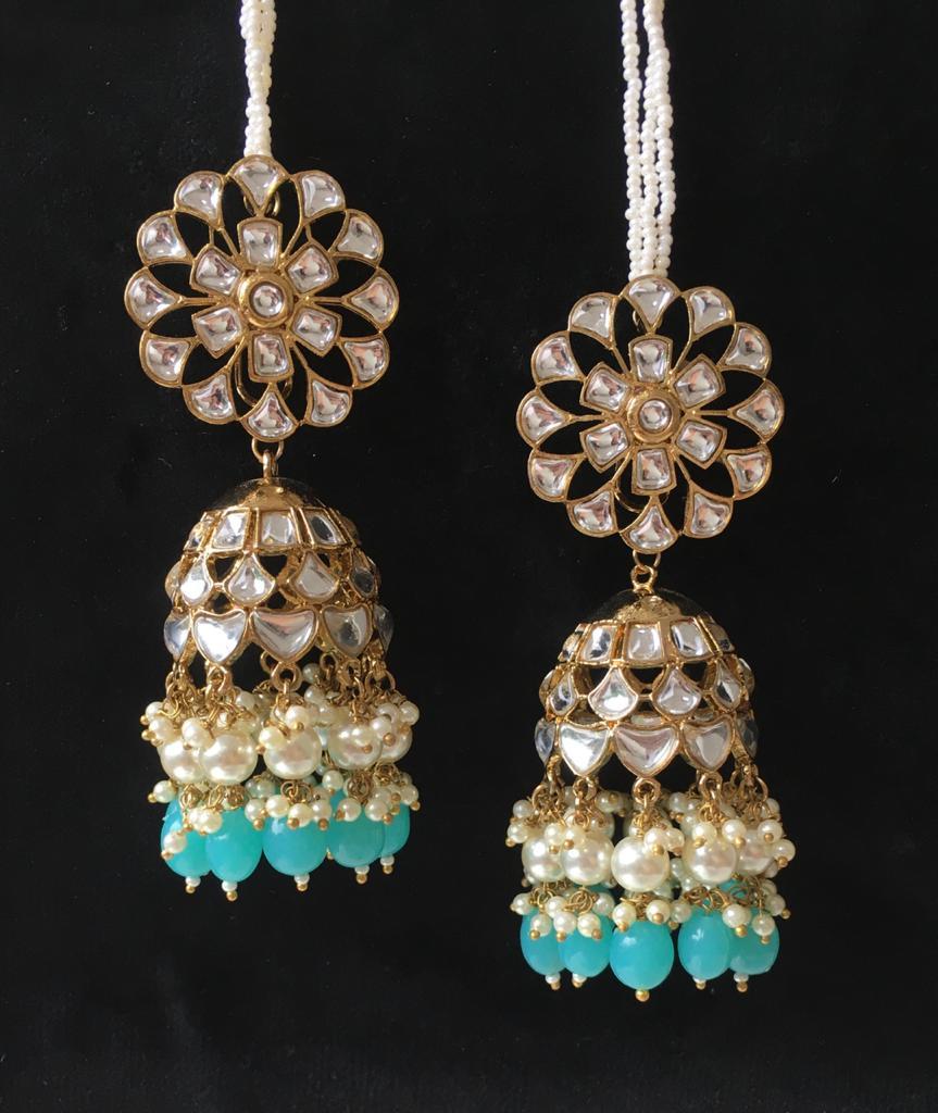 Shain Kundan Earchain Jhumkas