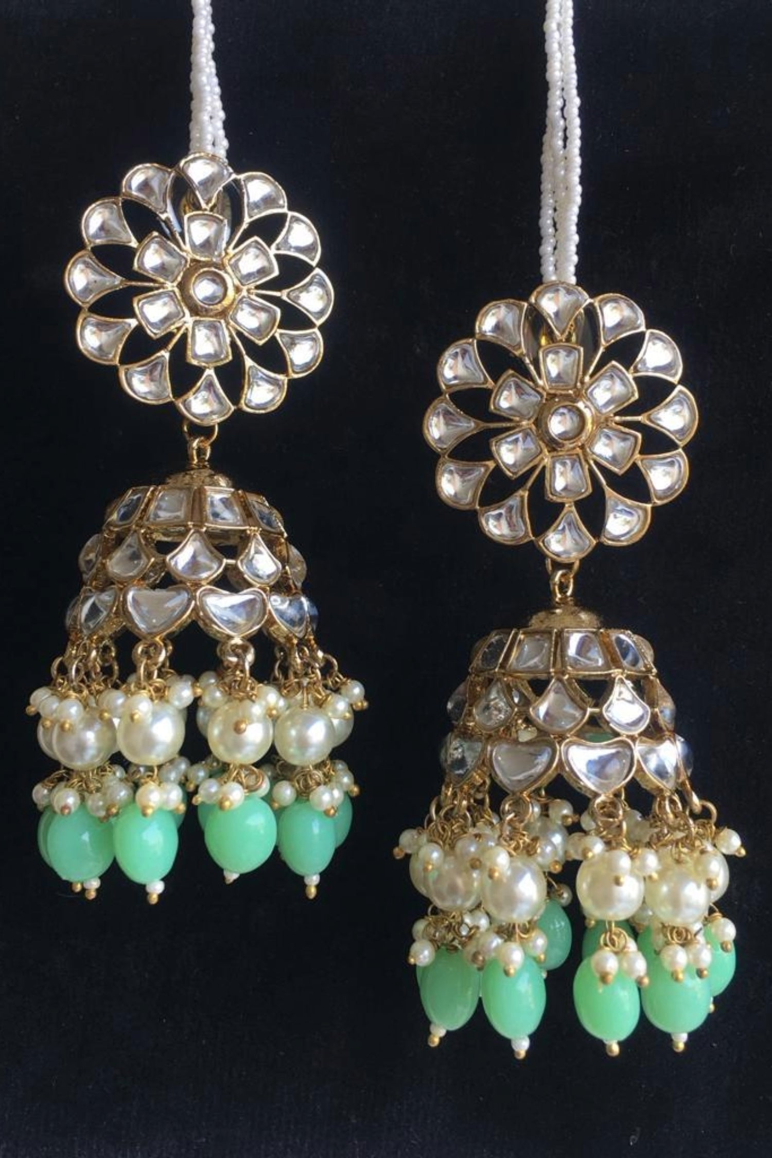 Shain Kundan Earchain Jhumkas