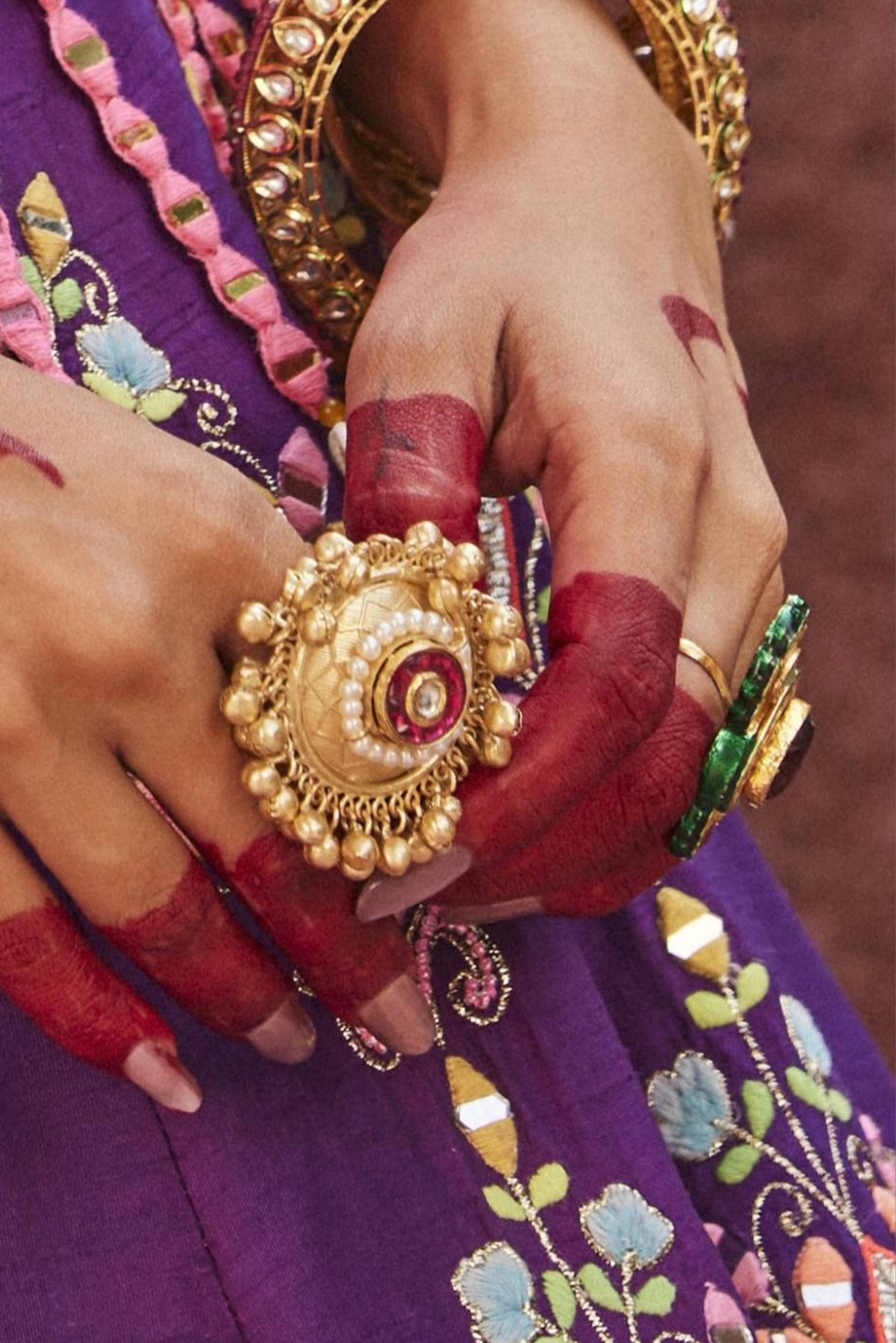 Adjustable Gold Plated Kundan Ring